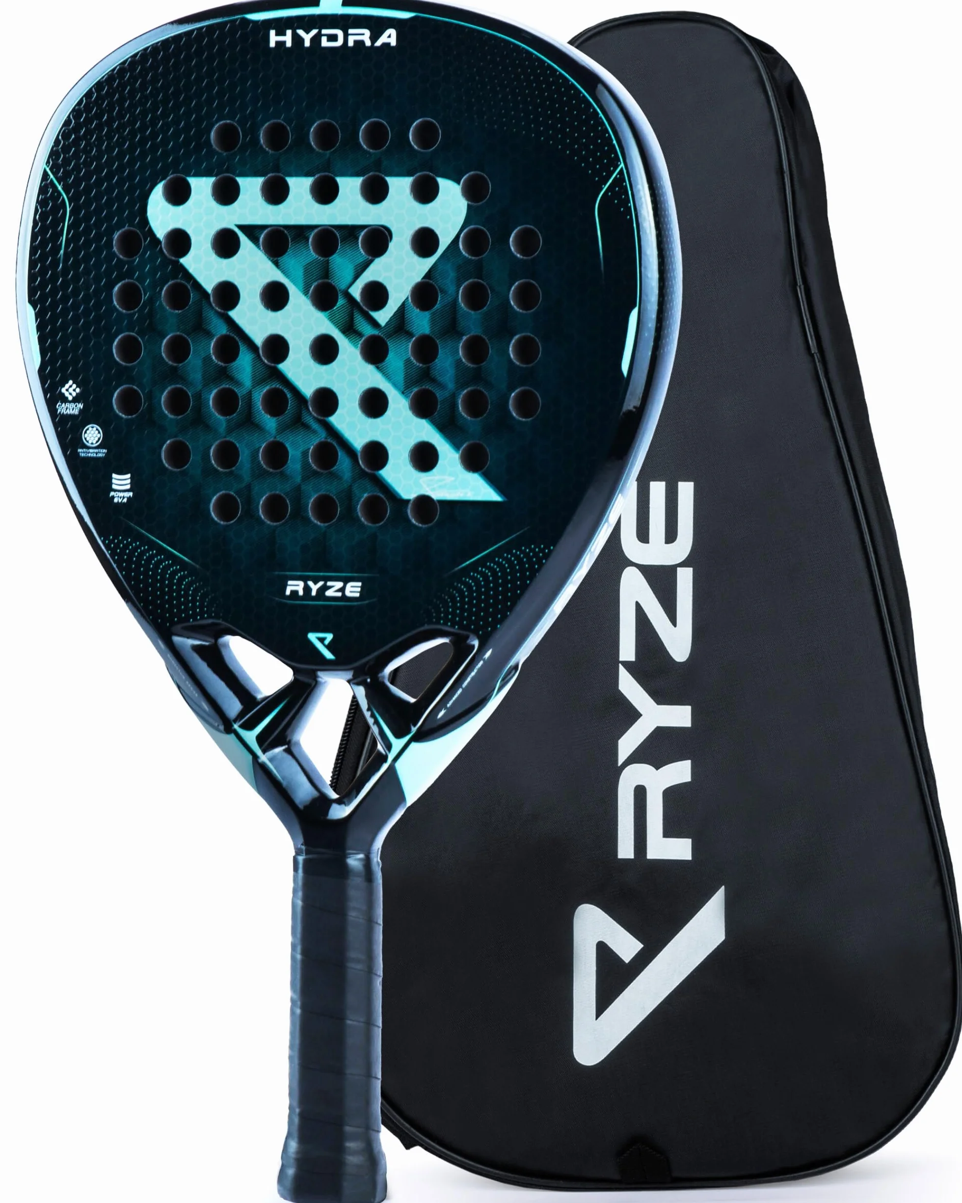 RYZE HYDRA Racchetta da Padel 100% Fibra di Carbonio 365g EVA-18 Flex Custodia Inclusa
