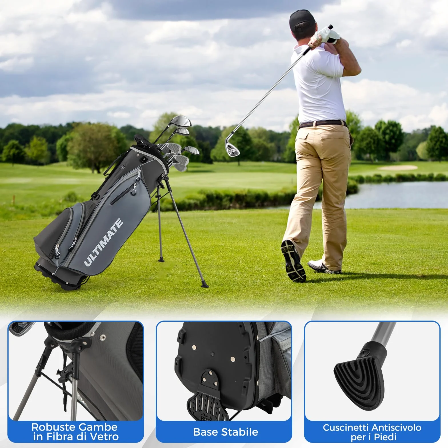 COSTWAY Set Completo Mazze da Golf Uomo Destri 460cc Driver Legno Fairway 3 Ibrido 4 Ferri 6-9 P Putter Borsa