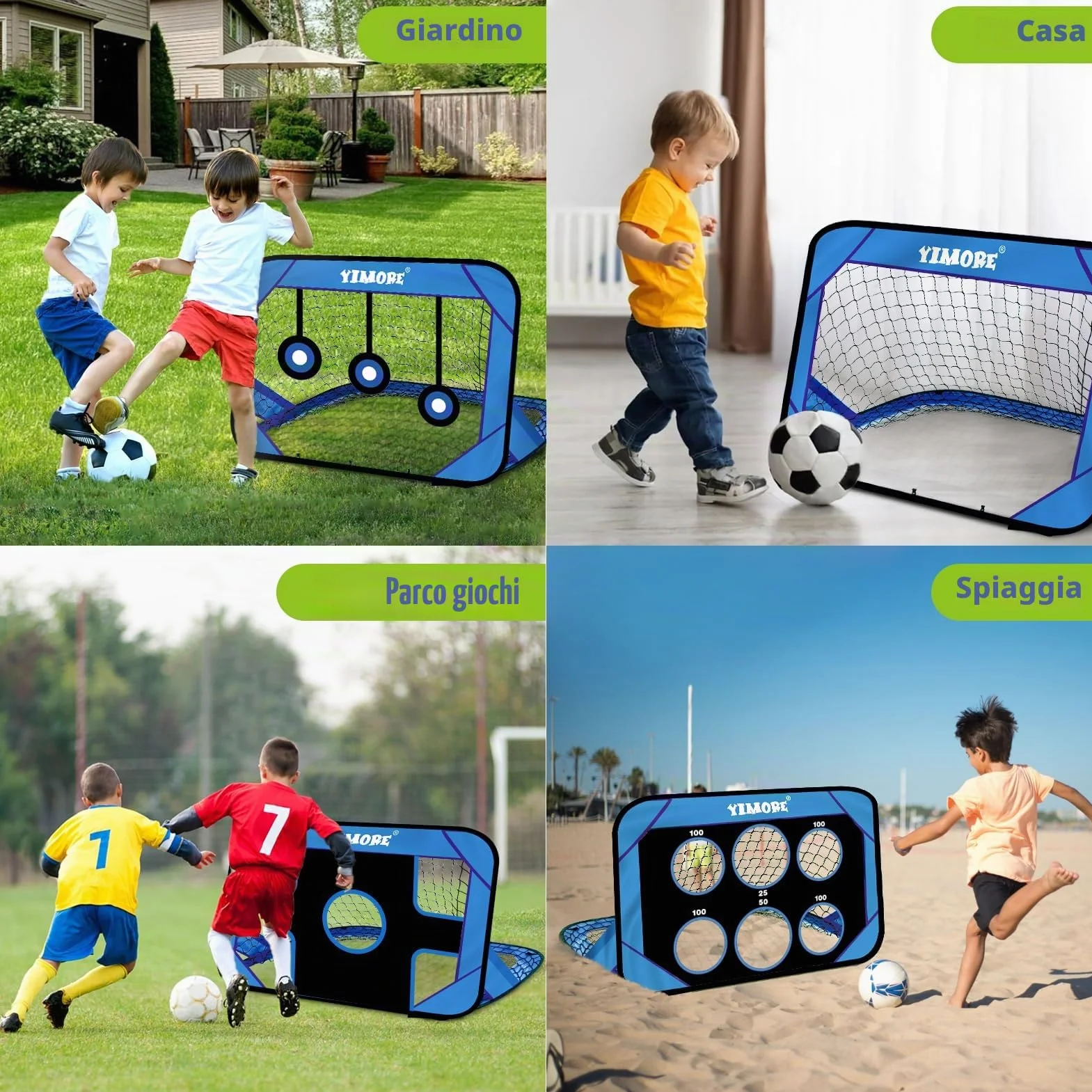 YIMORE Porta da Calcio per Bambini 120x80x80cm con Borsa a Mano 4 Modalità Interno Esterno