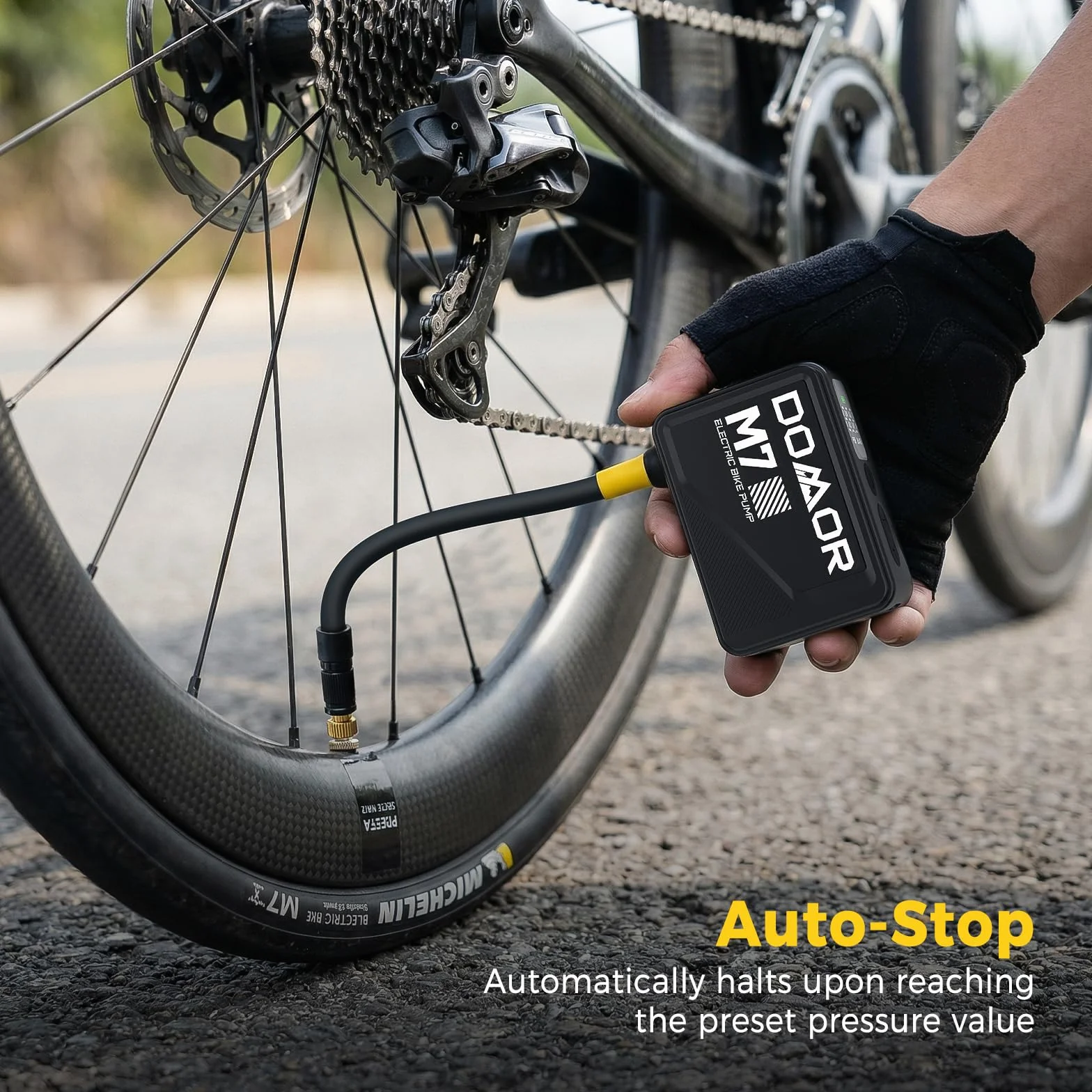 Pompa Elettrica per Bici 120 PSI Portatile con Manometro Digitale per Valvole Presta e Schrader