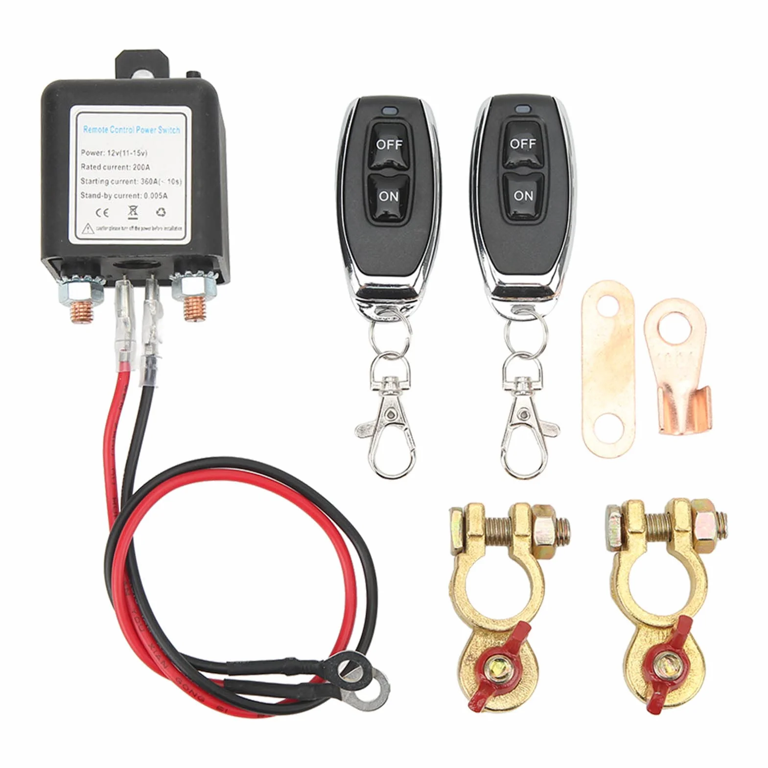 DC12V Interruttore di Disconnessione della Batteria a Distanza con Telecomando per Auto Barca Marine Camion, Interruttore Sezionatore Batteria Master con 2 Clip Per Batteria, Terminale in Rame(#2)