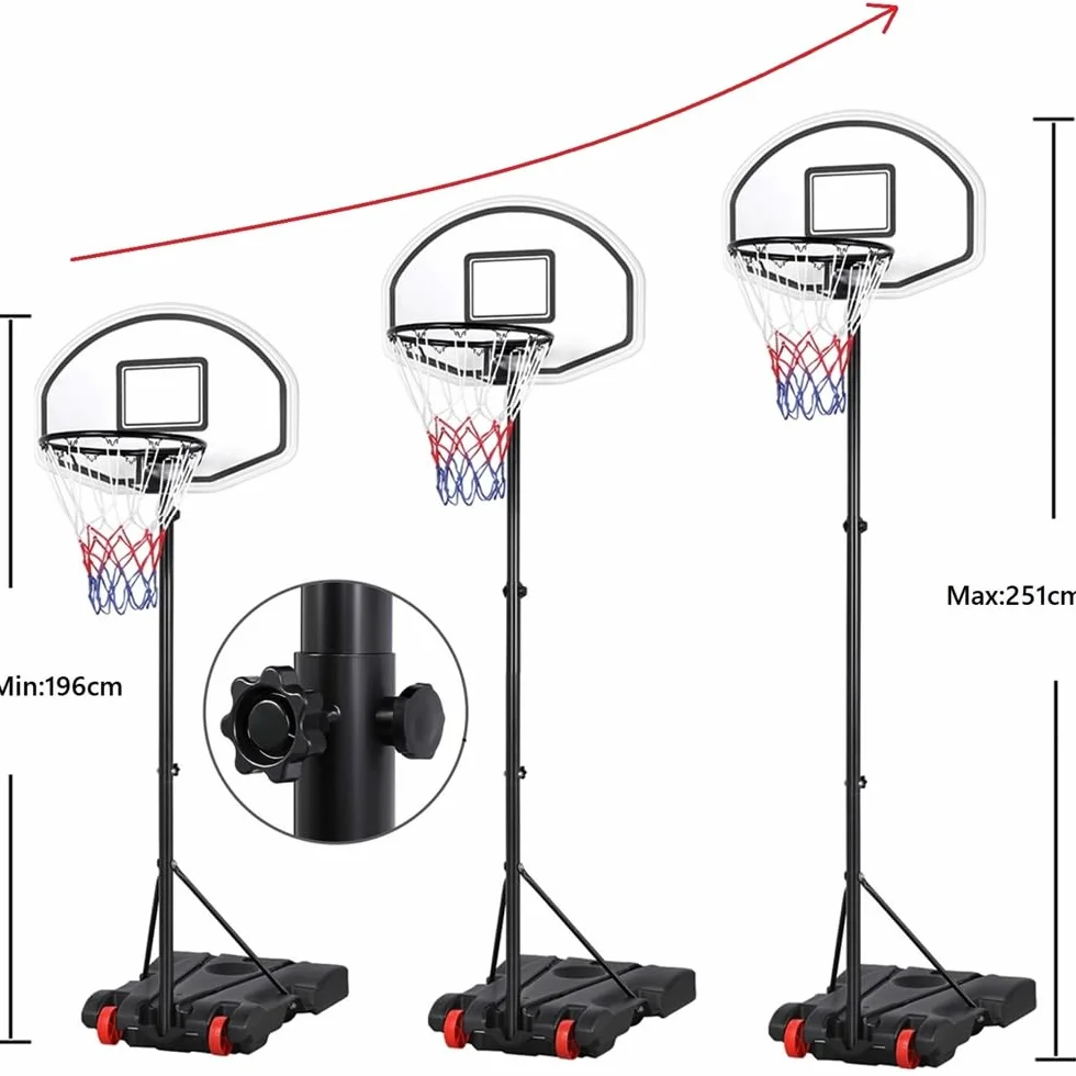 Yaheetech Cestino da basket regolabile 159-214 cm con ruote per interni ed esterni