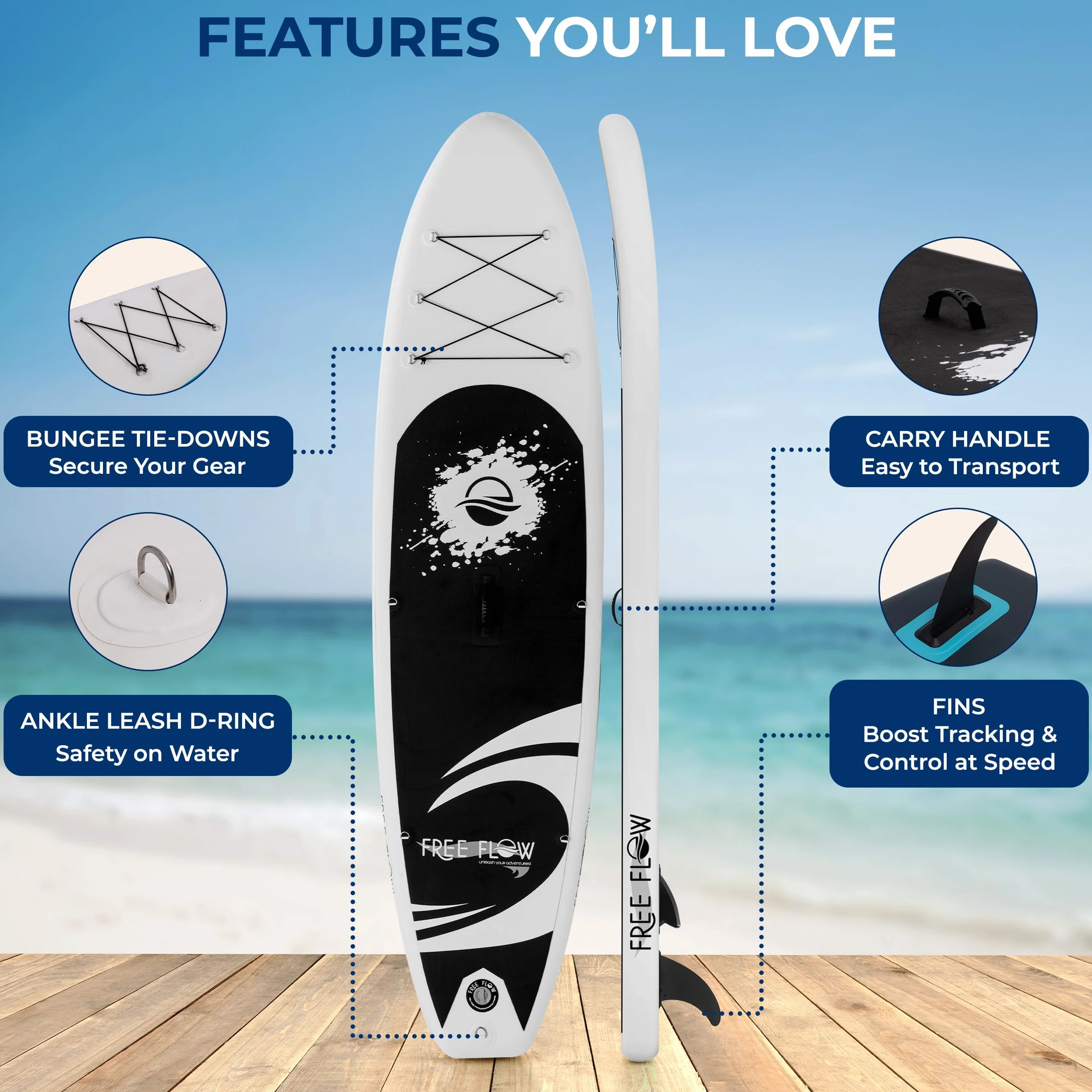 SereneLife Stand up Paddle Board Gonfiabile - Pagaia SUP Antiscivolo, Pompa, Cordino di Sicurezza e Accessori Giovani