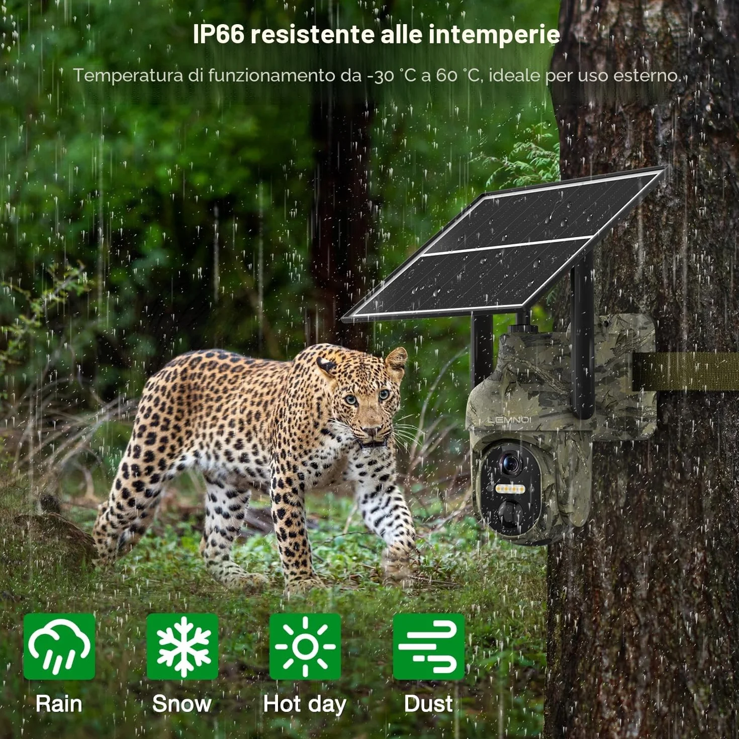 LEMNOI Fotocamera da Caccia 4G Fototrappola Solare 2K PTZ Esterna con Pannello Solare, Visione Notturna a Colori, Rilevamento PIR