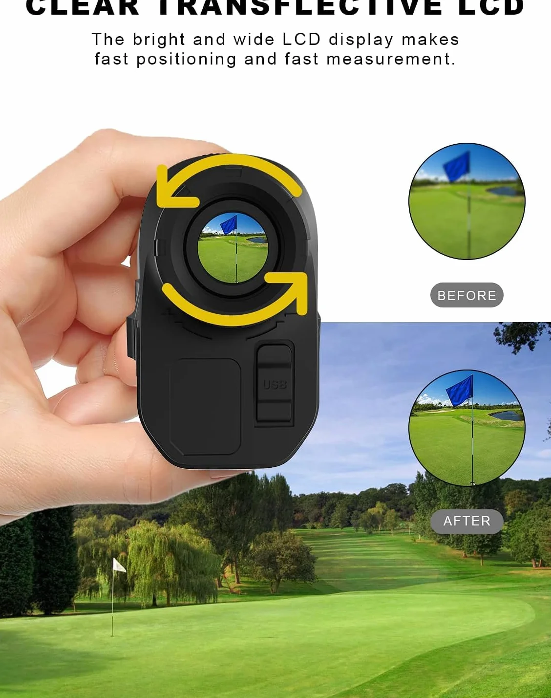 Telemetro Golf PF280 - 656 Yarde con Bloccaggio Preciso dell'Asta Della Bandiera, Ingrandimento 6X, Scansione e Misurazione Della Distanza/Velocità per Caccia