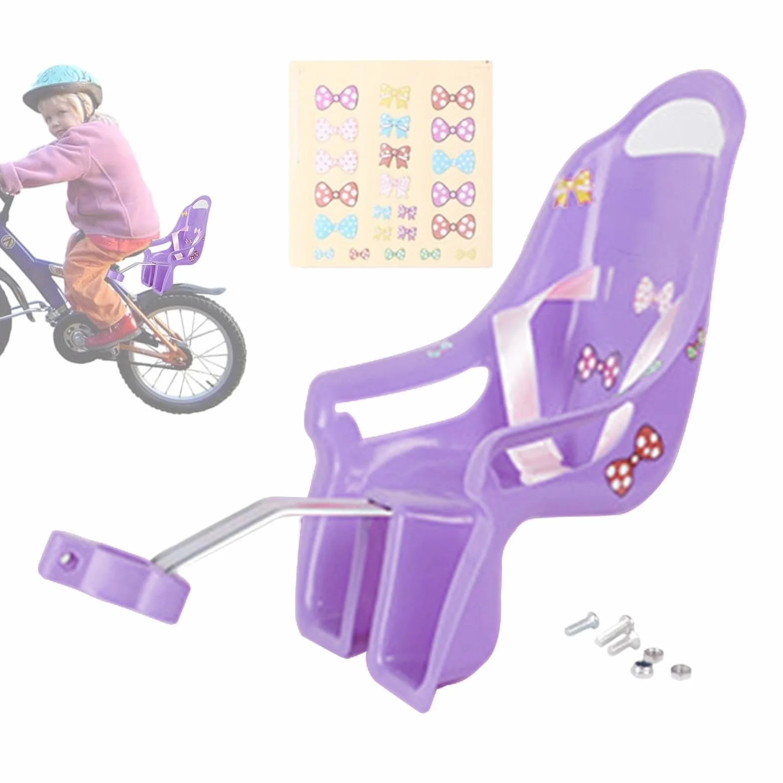 Seggiolino per Bicicletta per Bambole con Adesivi, Portabiciclette, Set Regalo per Bambini, Animali di Peluche Sicuri