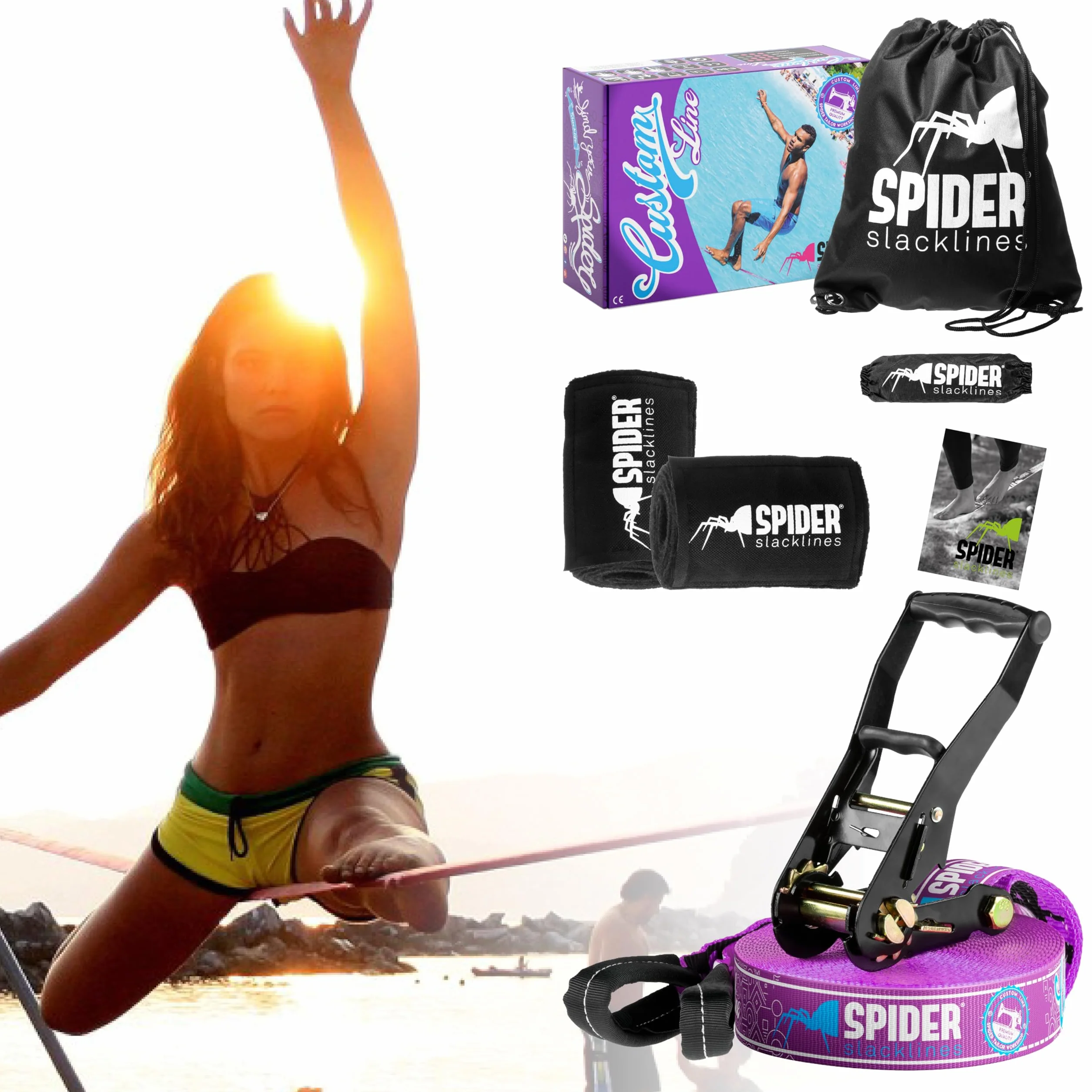TKSA1 Kit Slackline Custom 15m z Cricchetto - Fettuccia per Slackliners