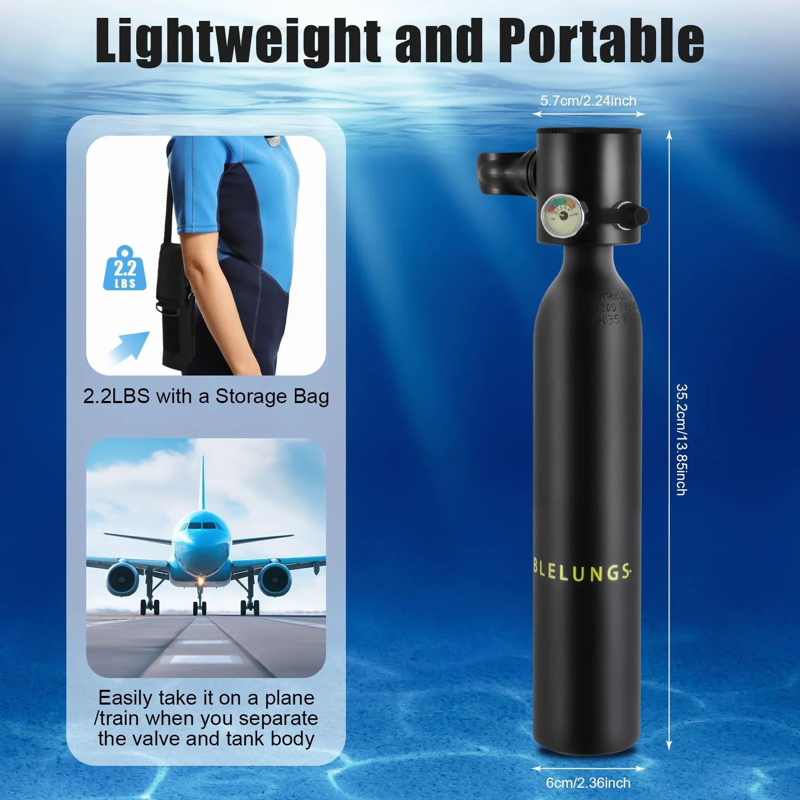 Bombola subacquea 3000 PSI 0,5 L Lung Tank Attrezzatura subacquea