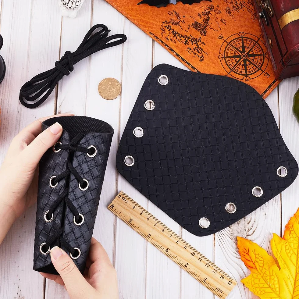 GORGECRAFT Rękawice Skórzane Średniowieczne Czarna Skóra PU Regulowane Halloween Cosplay