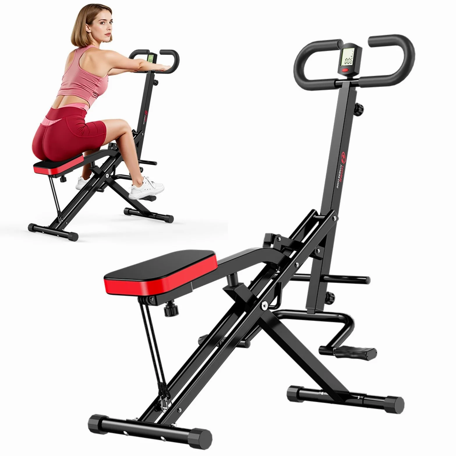 Squat Machine - Attrezzatura pieghevole per il fitness, Assist Row-N-Ride Trainer, portata 165 kg, AB Booster, attrezzo per l'allenamento addominale, pieghevole, 10 minuti di montaggio, per