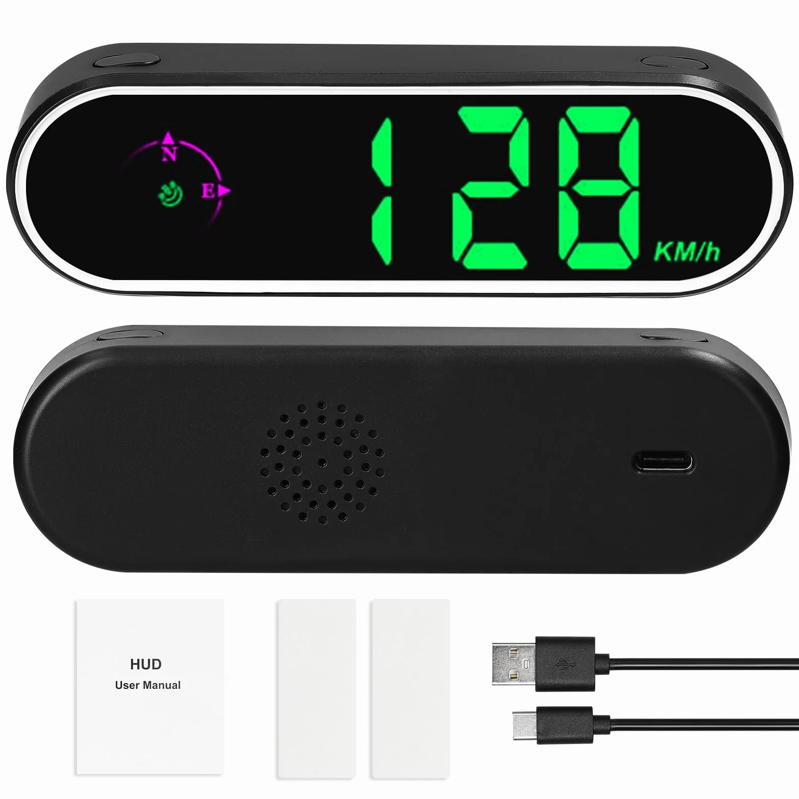 Shkalacar Tachimetro Digitale GPS con Display Head Up per Auto con Display a LED Colorato, Orologio e Funzione Bussola, Allarme di velocità Eccessiva per Camion, SUV, Camper