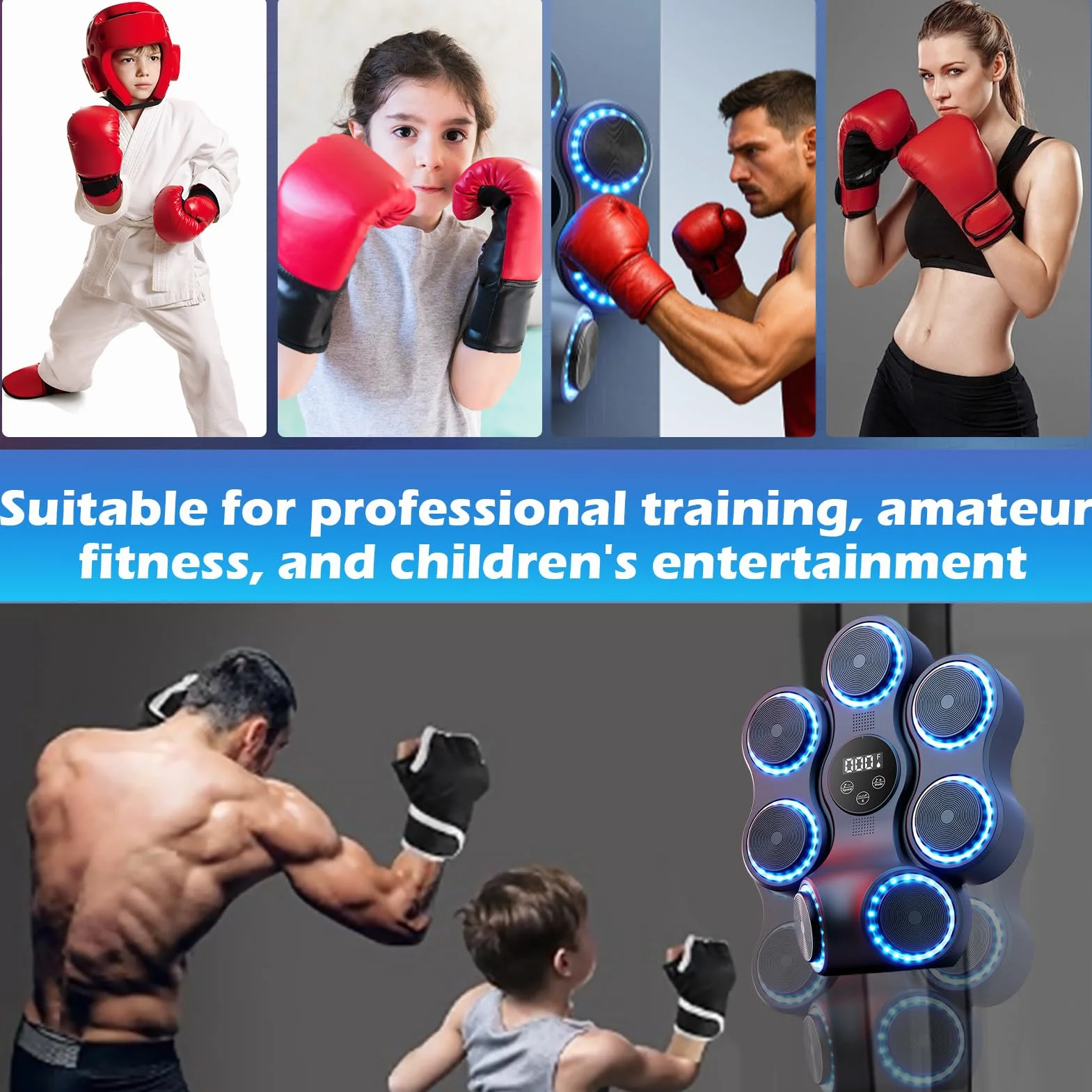 Gancio da boxe con supporto regolabile + guantoni da boxe professionali, robusto telaio in acciaio con base antiscivolo, accessorio per pallone da boxe, fitness e arti marziali (nero)