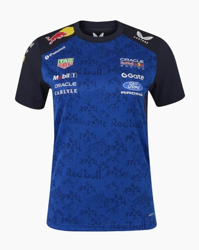 Red Bull Racing F1 Team, Maglietta ufficiale Castore 2026, da donna, in jersey, blu navy e blu corsa
