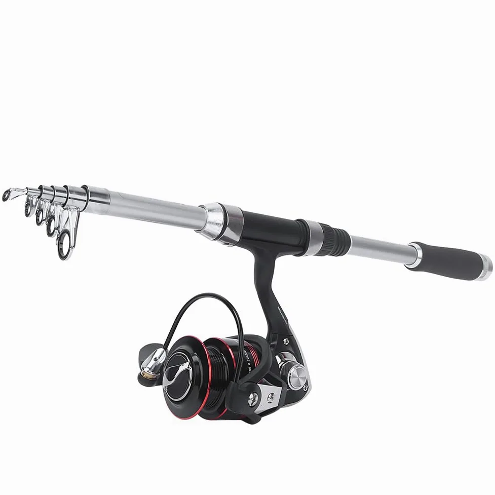 Karlak Kit Combinato Mulinello da Pesca Compatto Canna da Pesca Telescopica con Accessori per la All'aperto Facile Trasportare Lunghezza 1,8 M
