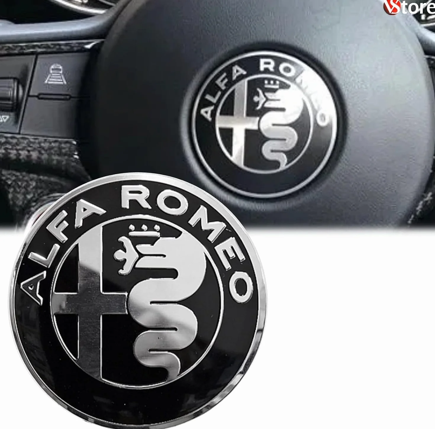 Logo per Volante Sterzo FREGIO Stemma Compatibile con Alfa Romeo Nero Black Specchio Logo 40mm Giulietta, Mito, 147, 159, 156, 4c, Brera