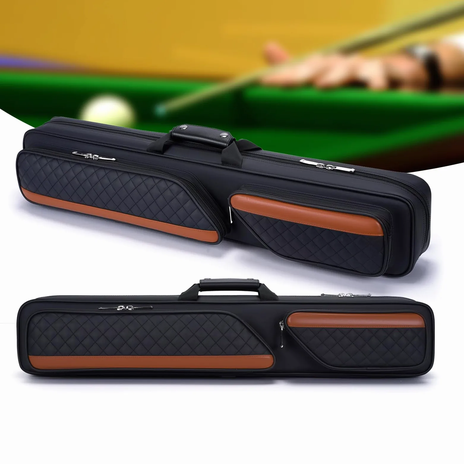 Borsa da Biliardo 3x4 Imbottita, Custodia 900D Impermeabile per 3 Pezzi Inferiori e 4 Stecche, con Manico e Spallaccio Regolabile, Antigraffio e Resistente all'Abrasione