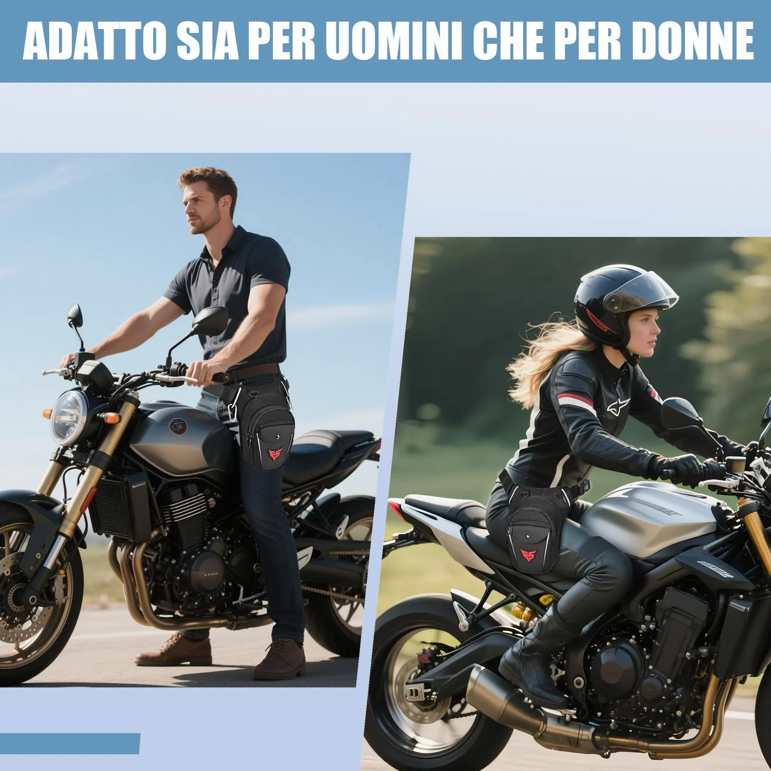 Eshow Marsupio da Gamba Moto Borsa Cosciale Espandibile con Fibbia Borraccia Striscia Riflettente per Trekking Ciclismo Viaggio
