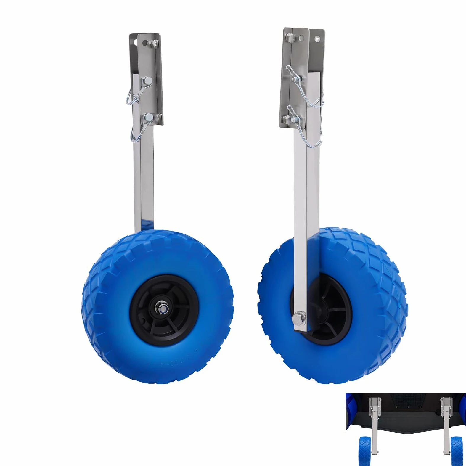 Coppia Ruote di Poppa 25 cm, Ruote Posteriori gonfiabili per Barche gonfiabili con Telaio in Acciaio Inox capacità di carico 150 kg, per gommoni di Trasporto gommoni e rimorchi
