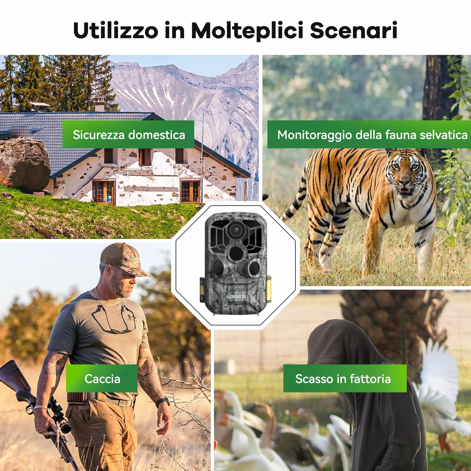 DEATTI Fototrappola WIFI 4K 48MP con Scheda SD 32GB Visione Notturna Impermeabile IP66