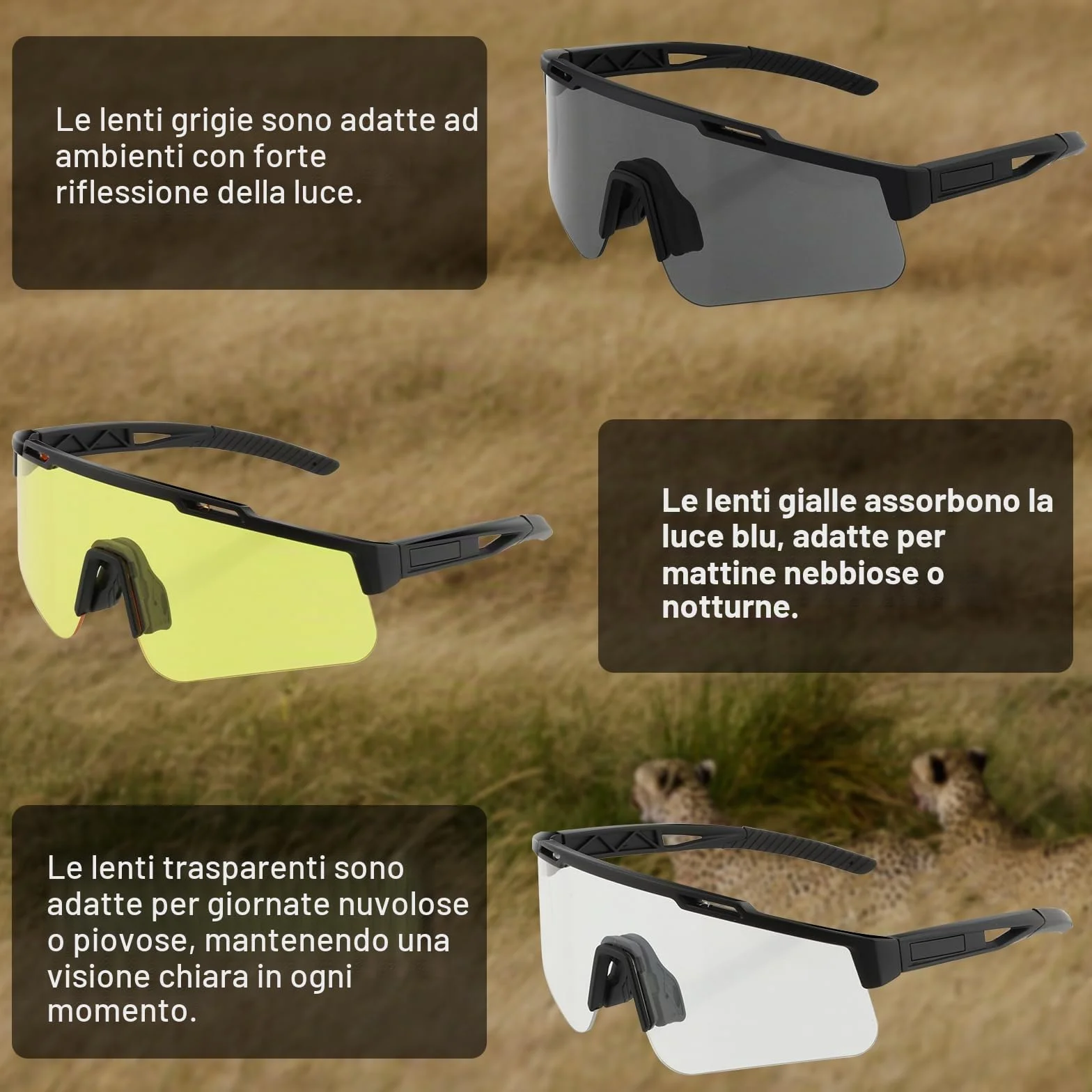 Occhiali Tattici Softair Anti Appannamento 3 Lenti Intercambiabili Protezione UV400