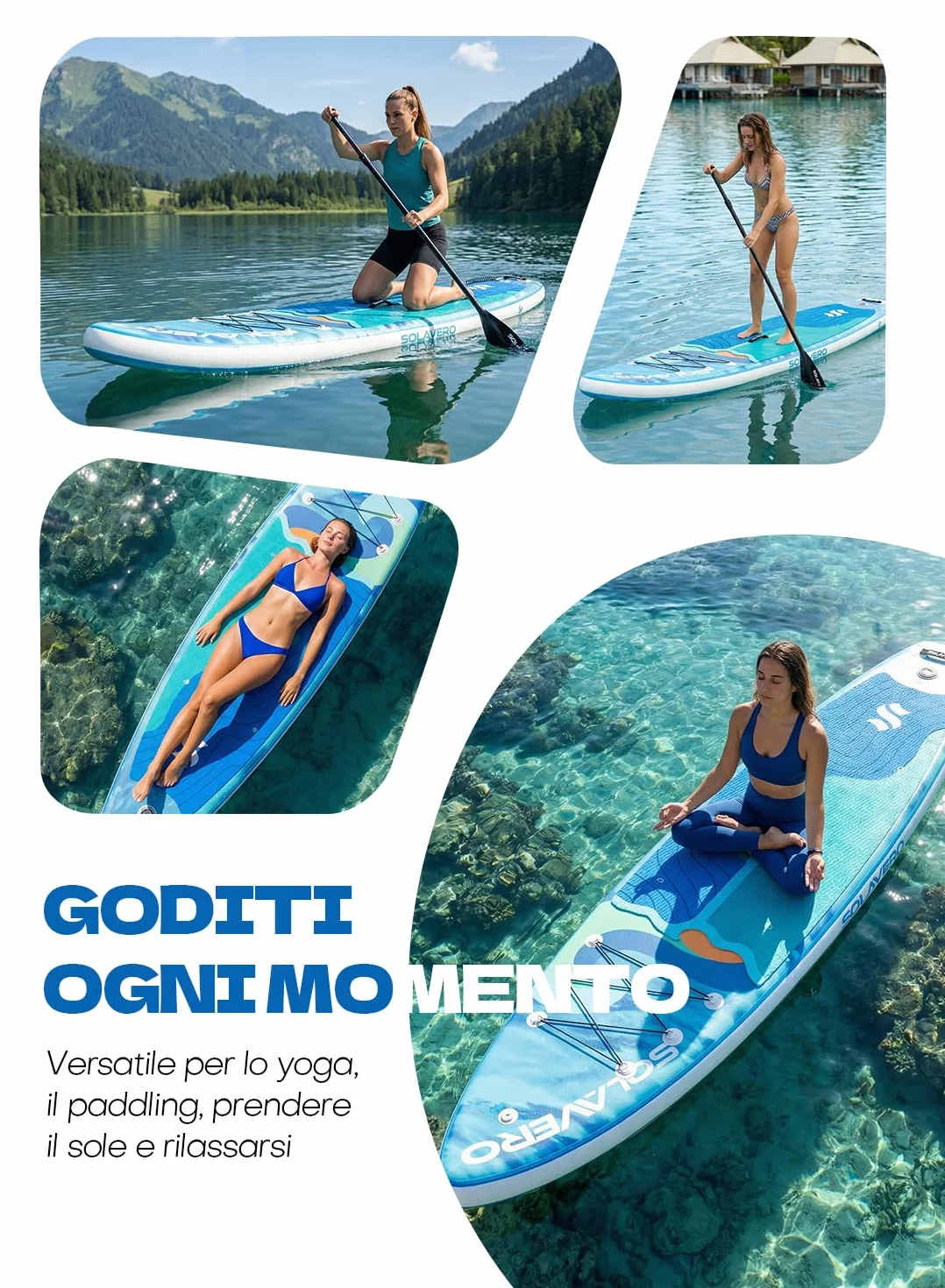 SOLAVERO Tavola da Sup Gonfiabile, 335 x 83 x 15 cm Tavola da Paddle con Antiscivolo EVA, Pagaia Regolabile, 3 Pinne, Surf Gonfiabile per Tutti i Livelli di Abilità, Fino a 200kg