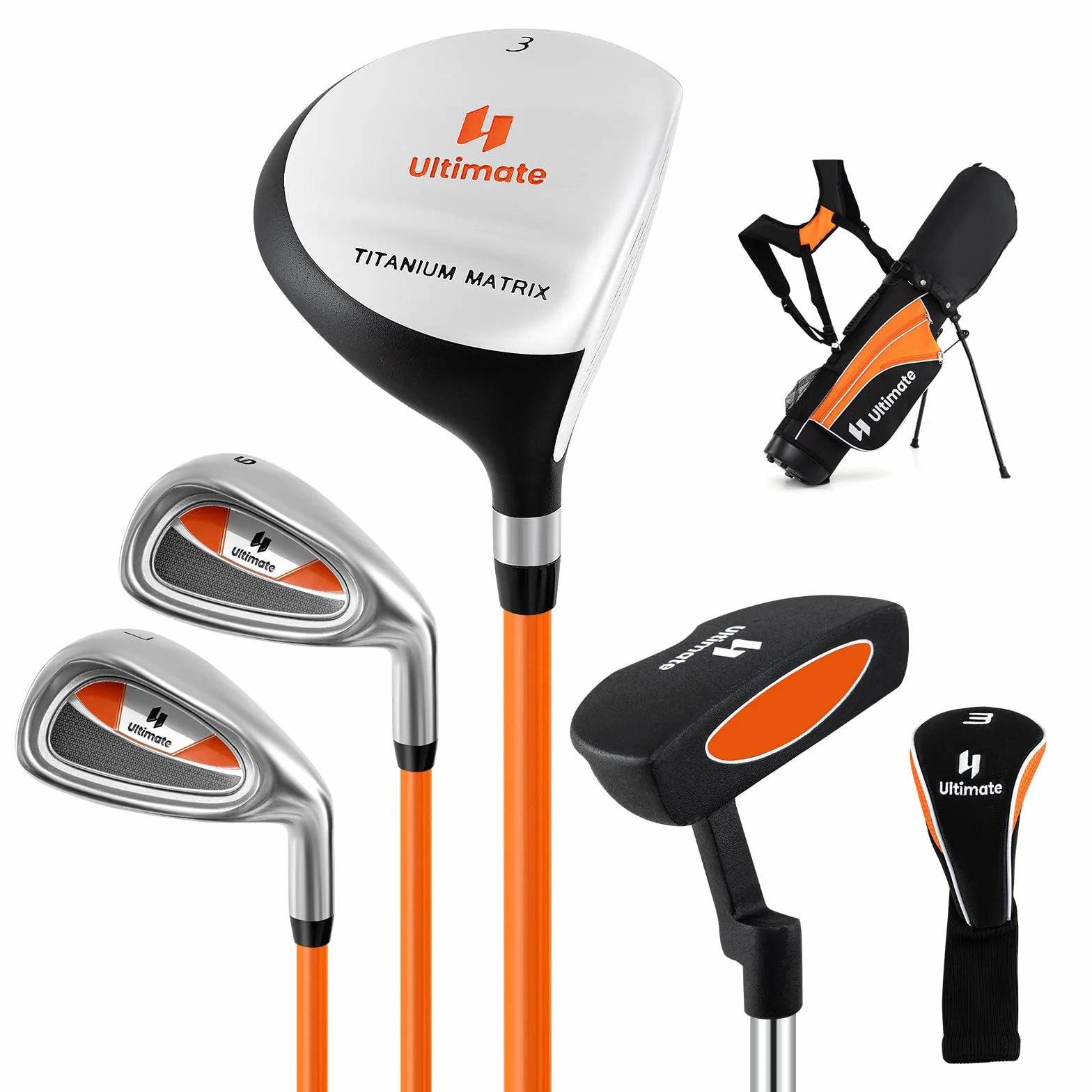 COSTWAY Set Completo Mazze da Golf Bambini Destrimano Fairway 3 Ferri 7 9 Putter Borsa Portatile