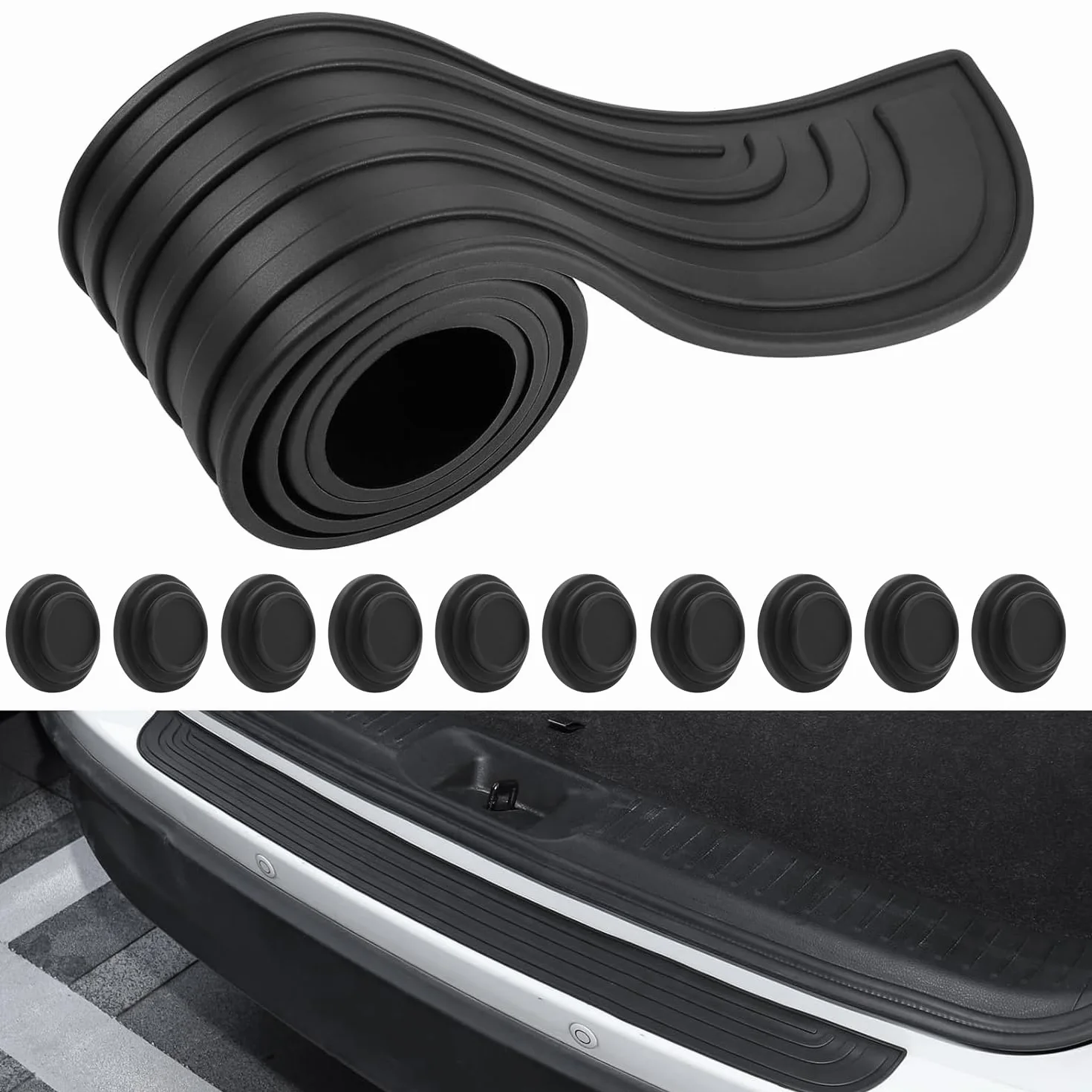 Protezione in Gomma per Paraurti Auto, Protezione Bagagliaio Auto Gomma con 10 Ammortizzatori per Porte Auto, Paracolpi Paraurti Posteriore per Auto Camion (90x7cm)