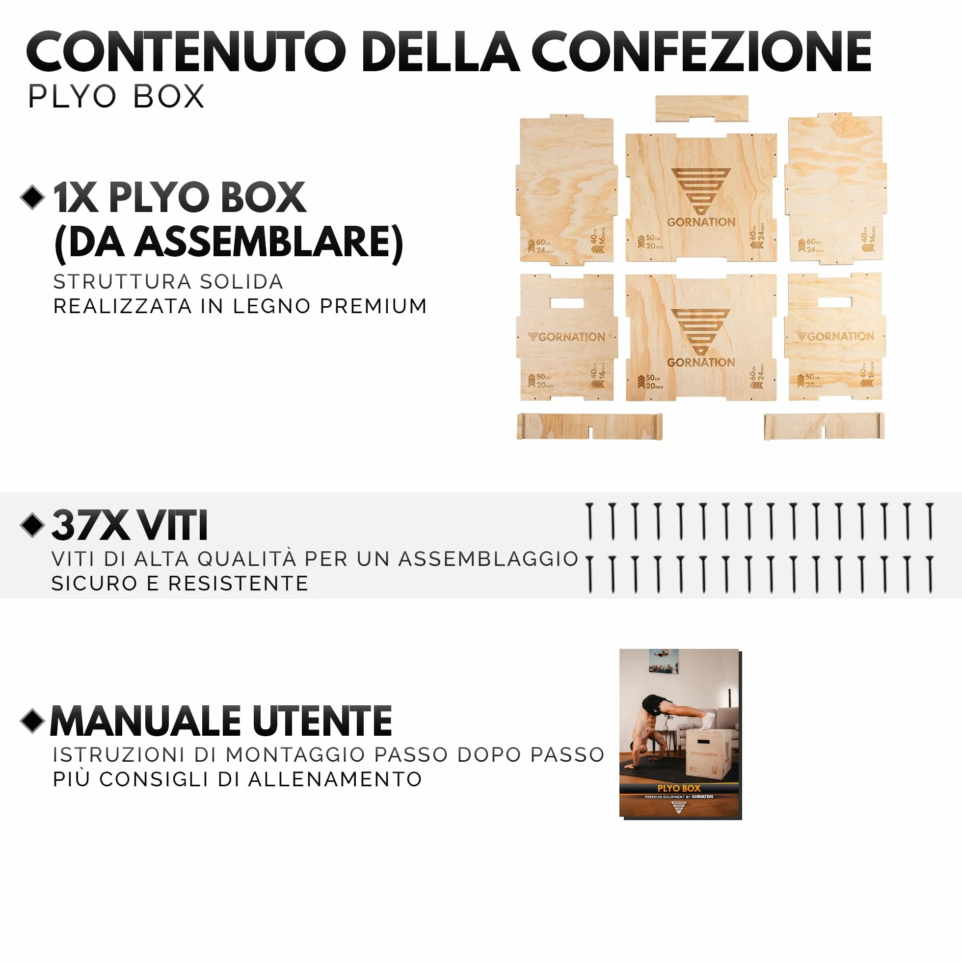 GORNATION Plyo Box 3 in 1 Legno Scatola Pliometrica per Salti Crossfit Home Gym