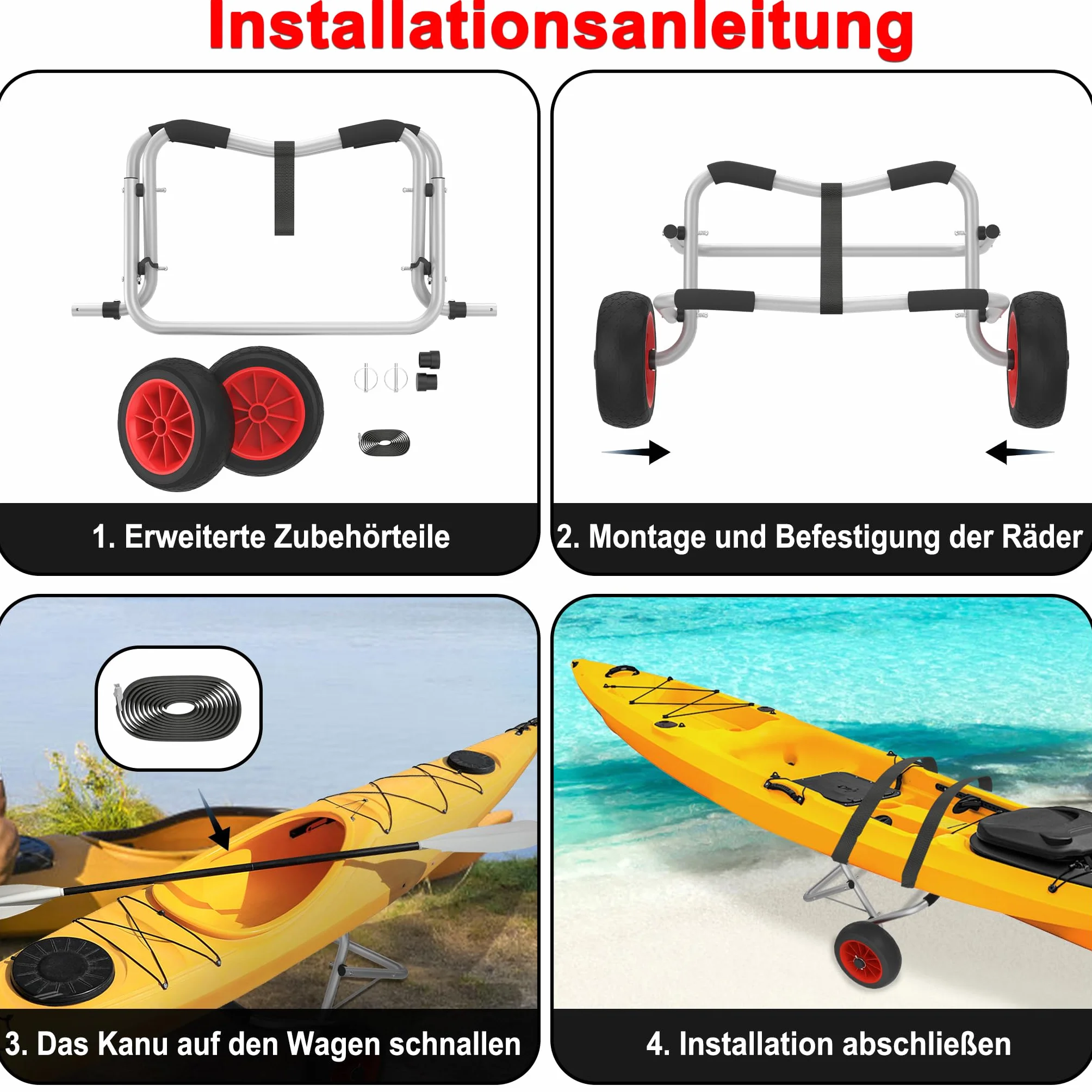 YRHome Carrello da kayak pieghevole in alluminio 100 kg 2 ruote poliuretano