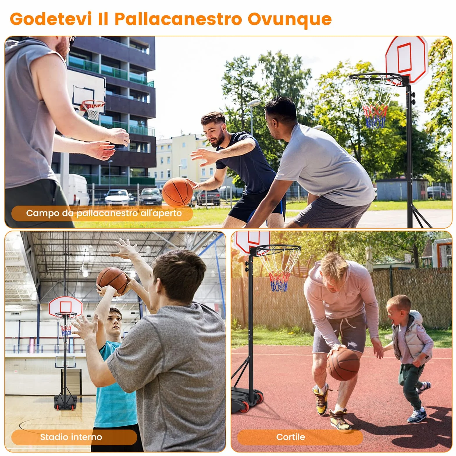 COSTWAY Canestro da Basket Regolabile 178-208 cm per Bambini con Ruote e Base Riempibile