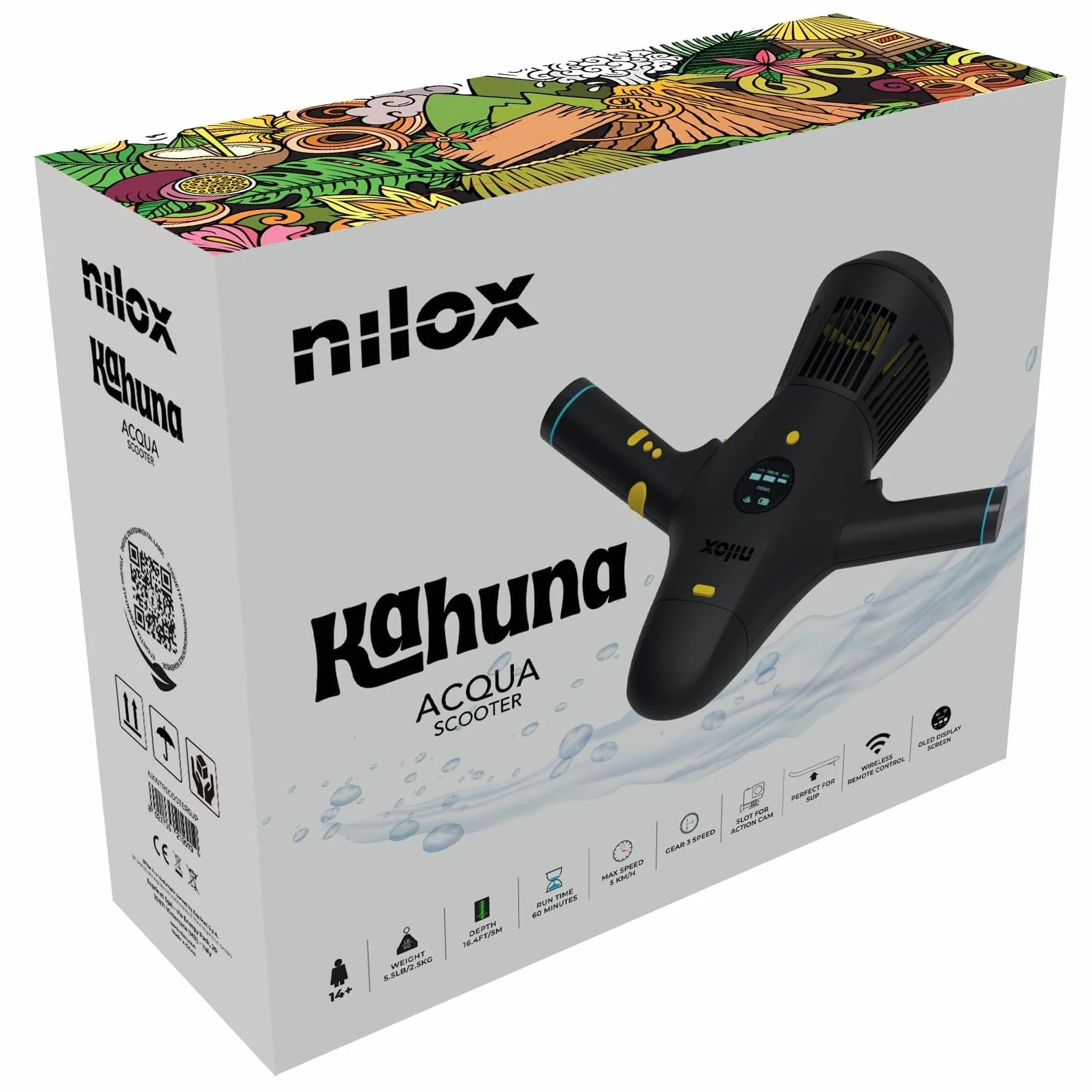 Nilox Waterscooter Elettrico per Sup e Immersioni 5 m Profondità 60 min 2 Velocità 5 km/h Nero