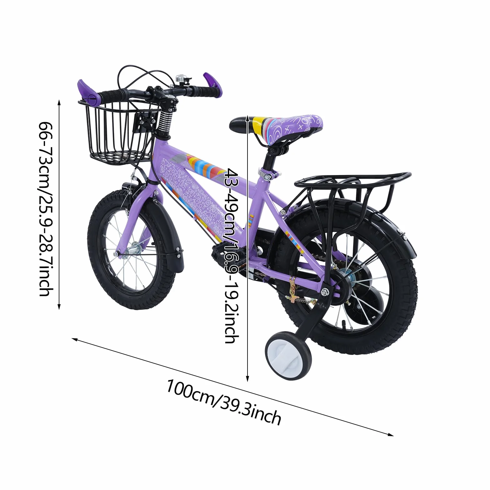 Bicicletta per bambini 14 pollici con rotelle e cestino regolabile