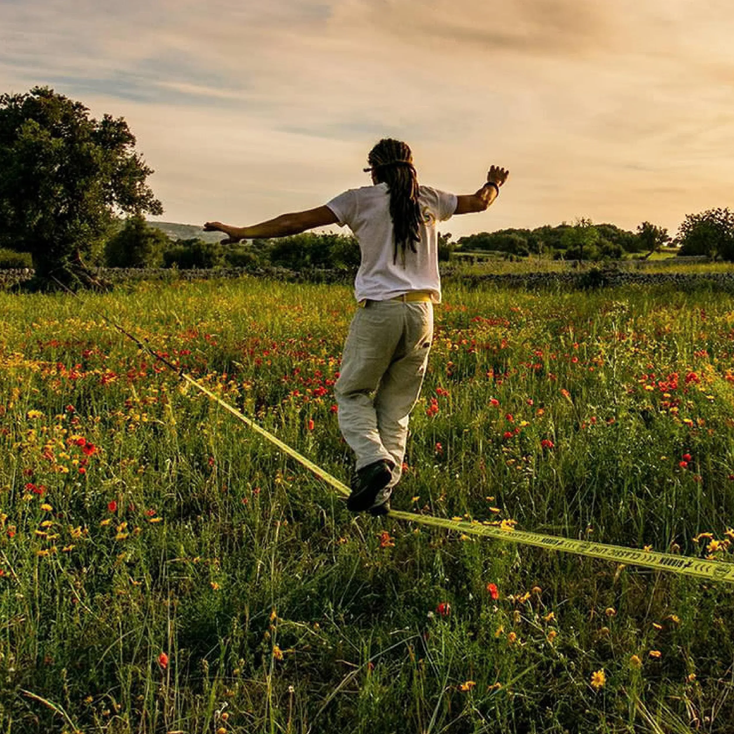 Gibbon Slacklines Classic Line 25m (22,5m slackline + 2,5m fettuccia) cricchetto protezione blocco sicurezza larghezza 5 cm