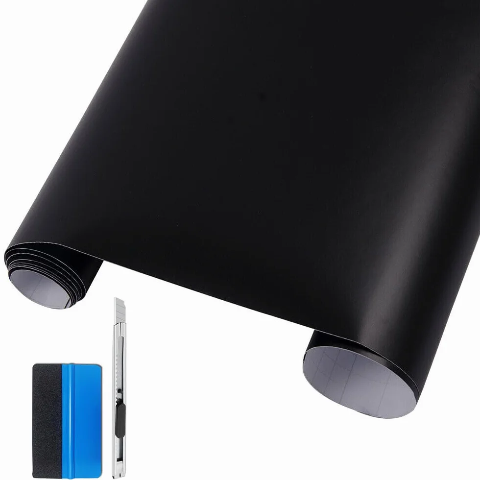 NewL - Adesivo in vinile nero opaco anti bolle d'aria – per uso all'aperto in ambito automobilistico, coltello + strumento manuale (45 x 152 cm)
