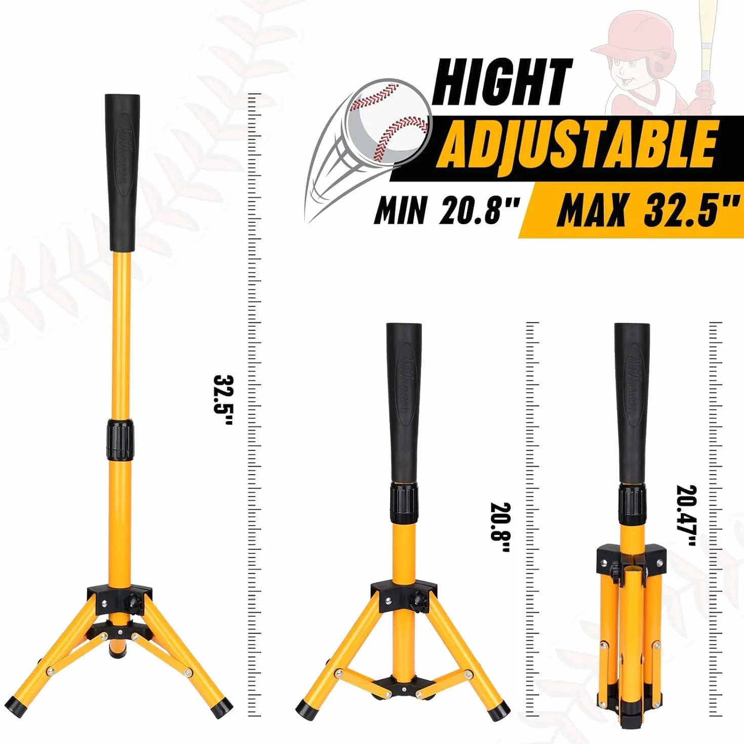 Hikeen Maglietta da Baseball per Bambini, Maglietta da Baseball, Maglietta da Allenamento per Softball e Baseball, Portatile, Altezza Facilmente Regolabile