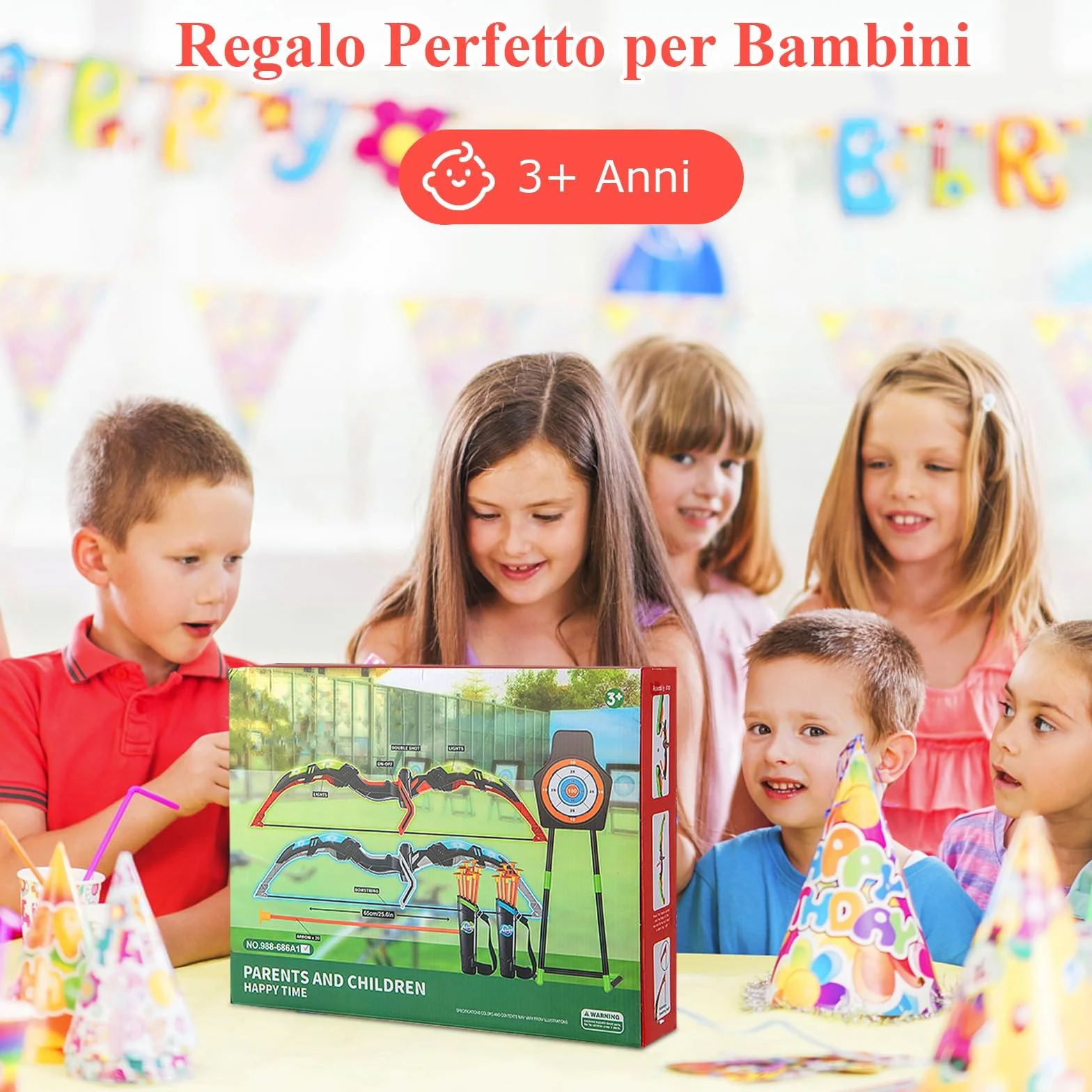 GYMAX Set di 2 Archi e Frecce a LED per Bambini con 20 Frecce a Ventosa, 2 Faretre e Bersaglio