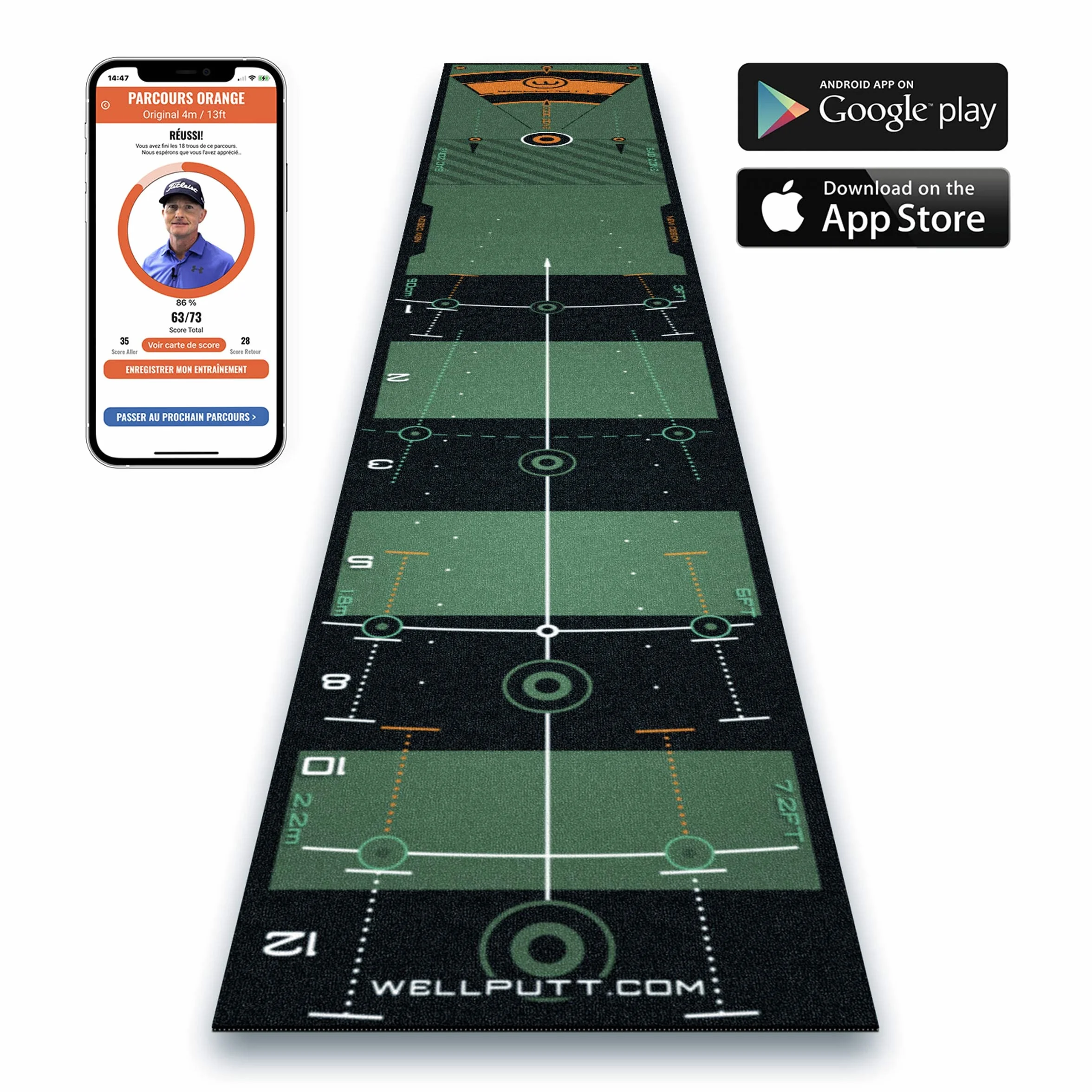 WELLPUTT Tappetino da Putting Allenamento Golf 3m Verde