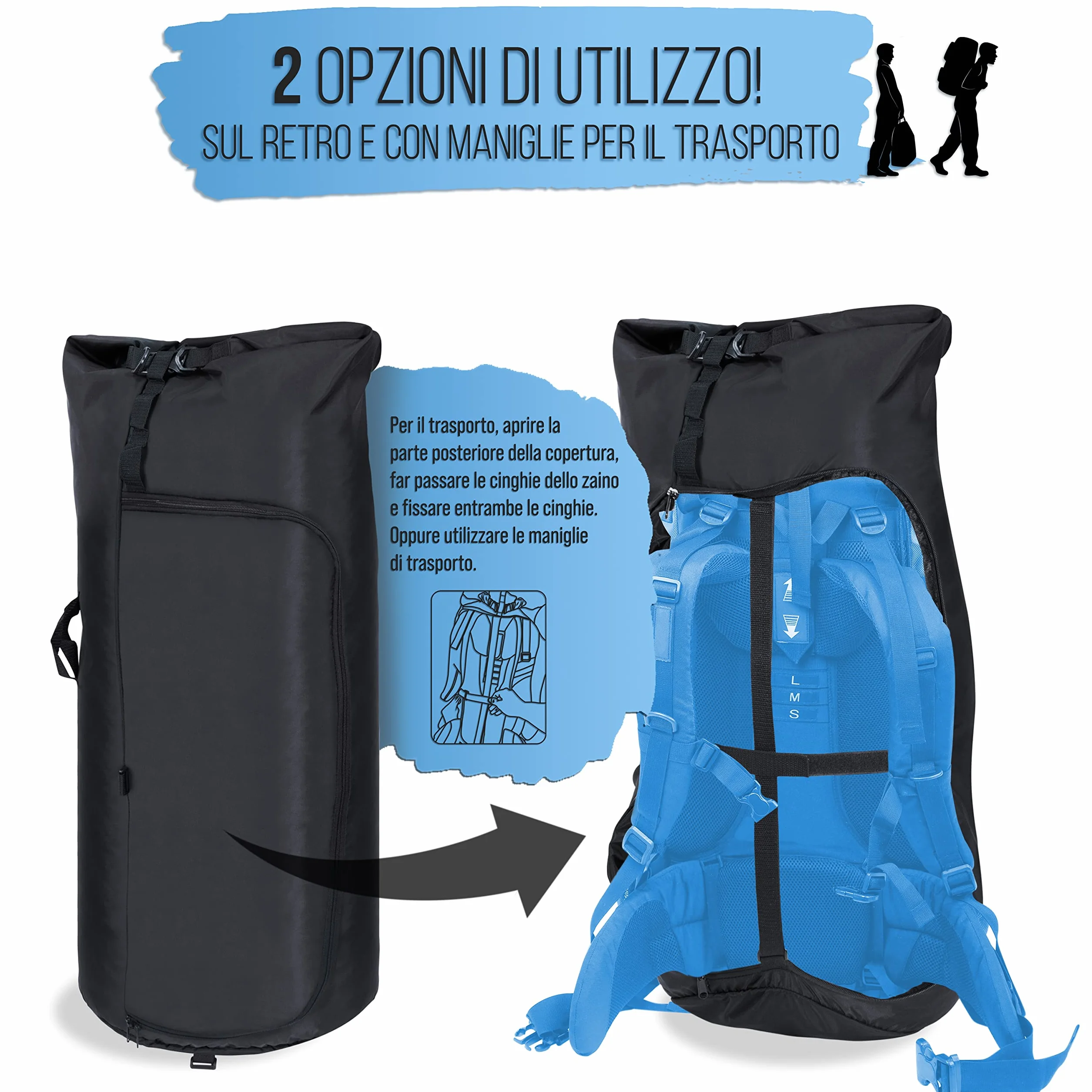 TWIVEE - Custodia protettiva 2 in 1 per zaino e parapioggia - Flight Cover per zaino - Aereo - Copertura flessibile - Volume regolabile da 60 a 110 litri - Ideale per zaino da viaggio