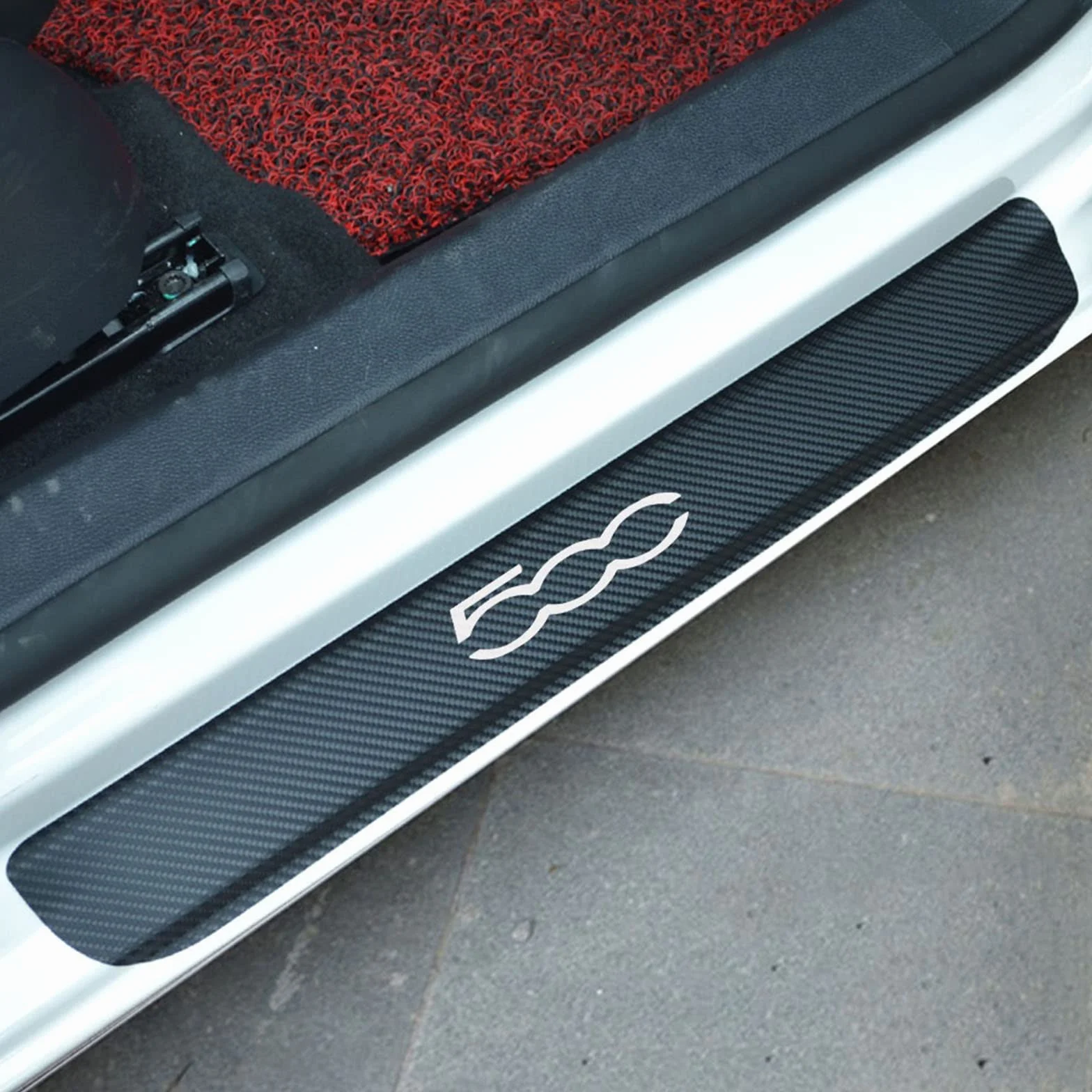 EAGLEG 4 Pezzi Battitacco Fibra Carbonio Auto Door Sticker per Fi-at 500 500x 500l Panda Tipo Punto Bravo, Prevenire l'usura Previene Graffi Styling Accessorio,500 White