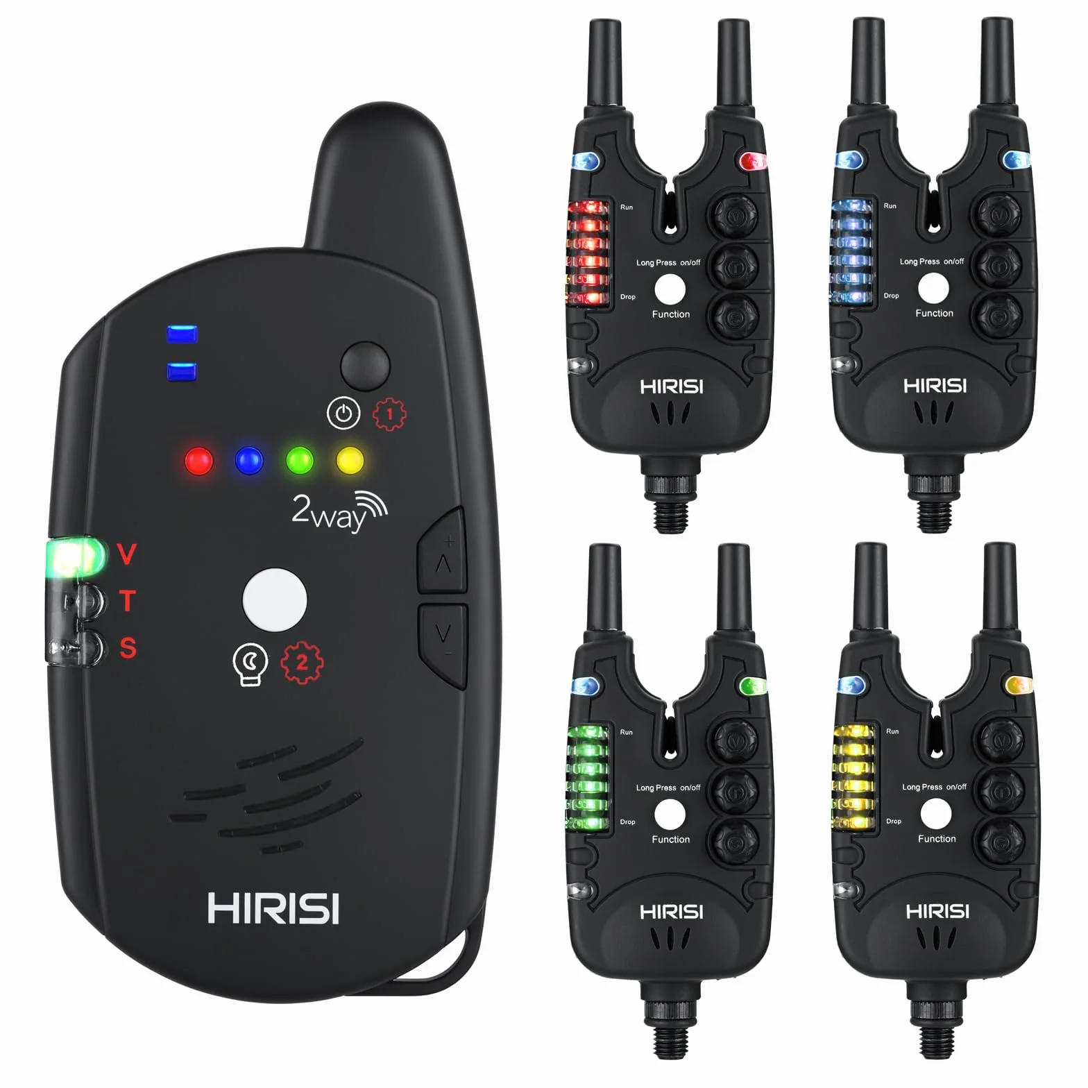 Hirisi Tackle Indicatore di morso per pesca alla carpa con telecomando (ricevitore radio), con luce notturna, sensibilità regolabile, volume e suono.