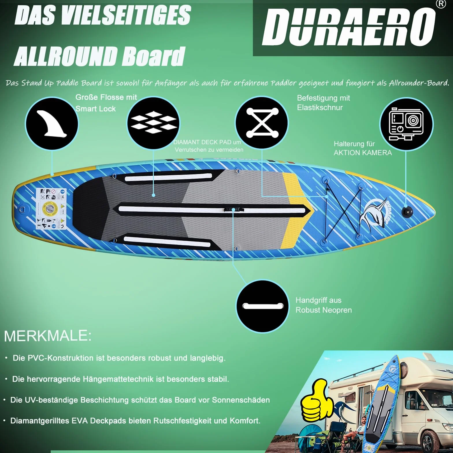 Tavola Gonfiabile da Stand Up Paddle, 330 x 76 x 15 cm, con Supporto per Fotocamera, Accessori Completi, Portata Fino a 150 kg