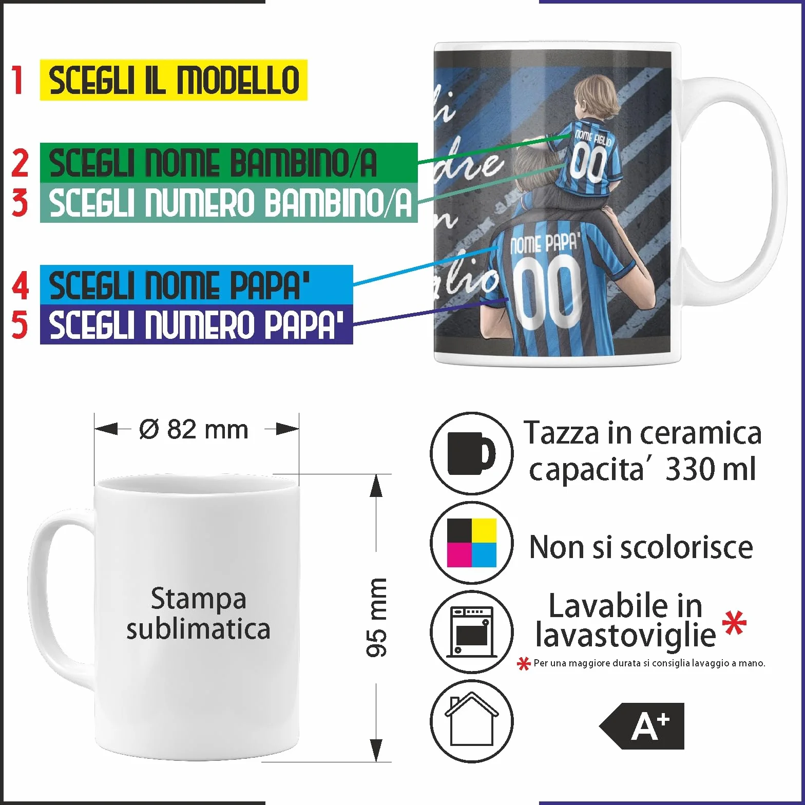 Tazza Personalizzata Squadre di Calcio Tazze in Ceramica Tifosi Interisti
