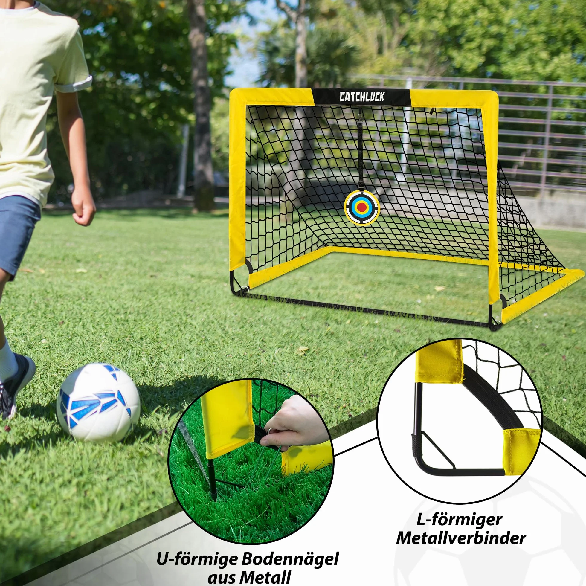 Set di 2 porte da calcio per giardino con coni, chiodi a U e borsa
