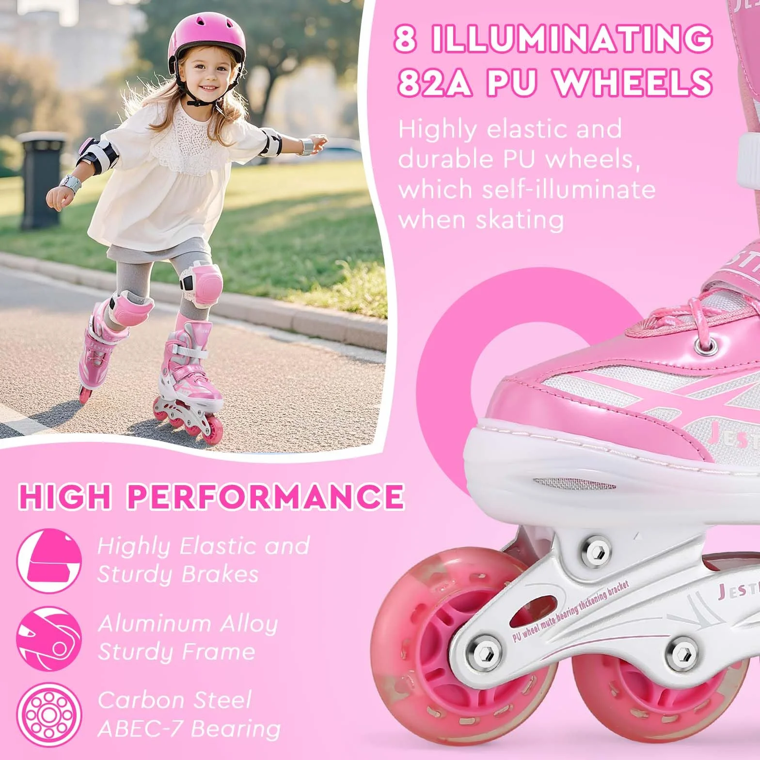 Pattini in linea regolabili per bambini ragazze rosa M CN35-38