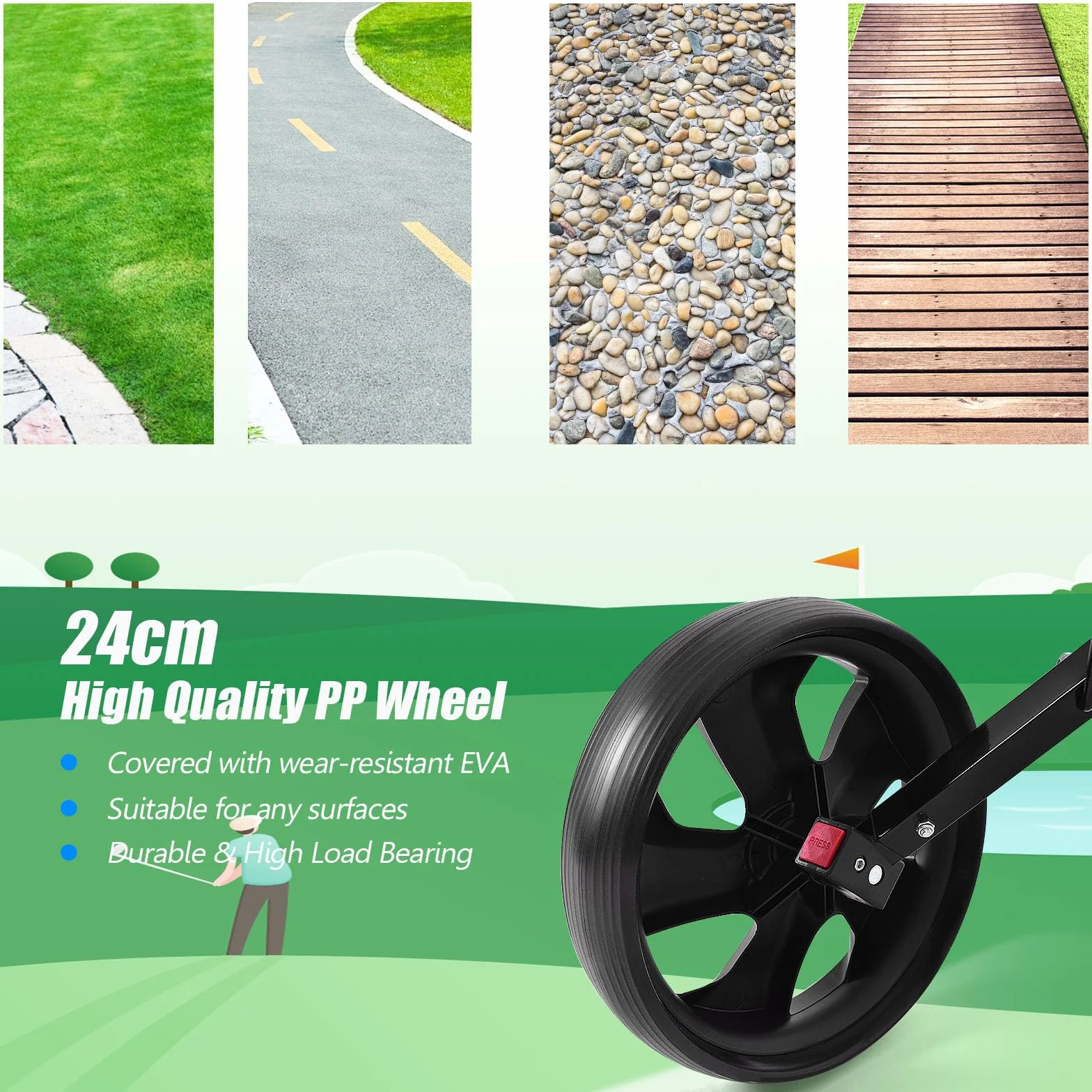 LIFEZEAL Carrello da Golf Pieghevole a 2 Ruote, Trolley da Golf in Ferro con Tabellone Segnapunti