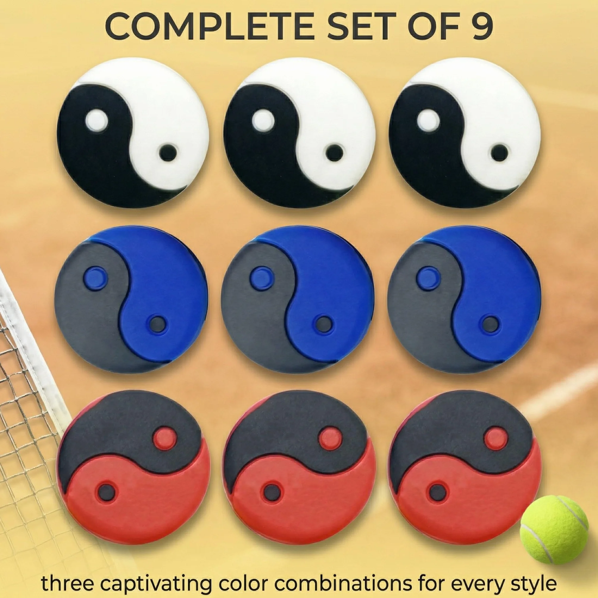 Pezzi 9 Smorzatori Tennis Tai-Chi Silicone Antivibrazione Set Accessori Racchetta