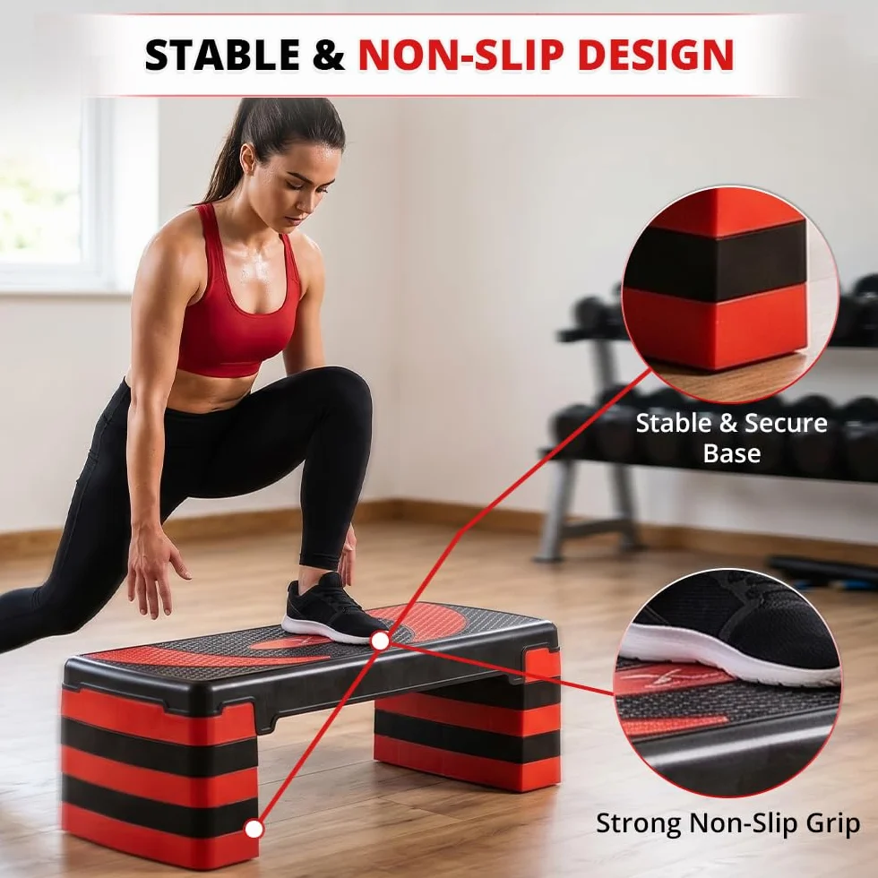 Stepper fitness con 5 livelli di altezza regolabili 10-30 cm, piattaforma antiscivolo per esercizi aerobici