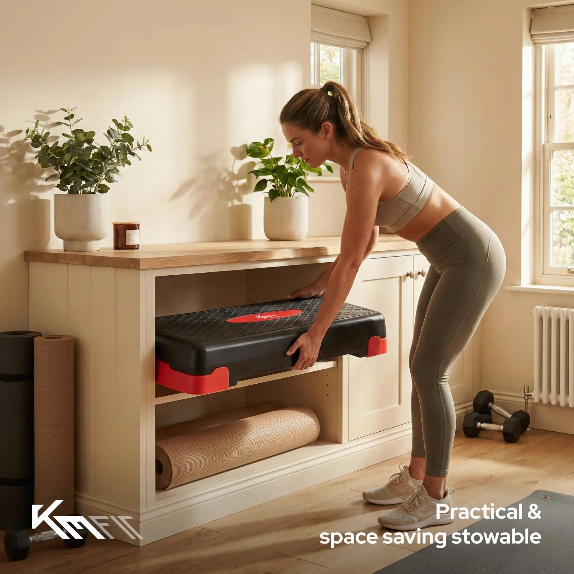 KM-Fit Fitness Stepper Aerobic Step-Bench regolabile 3 posizioni 200 kg con tappetino antiscivolo