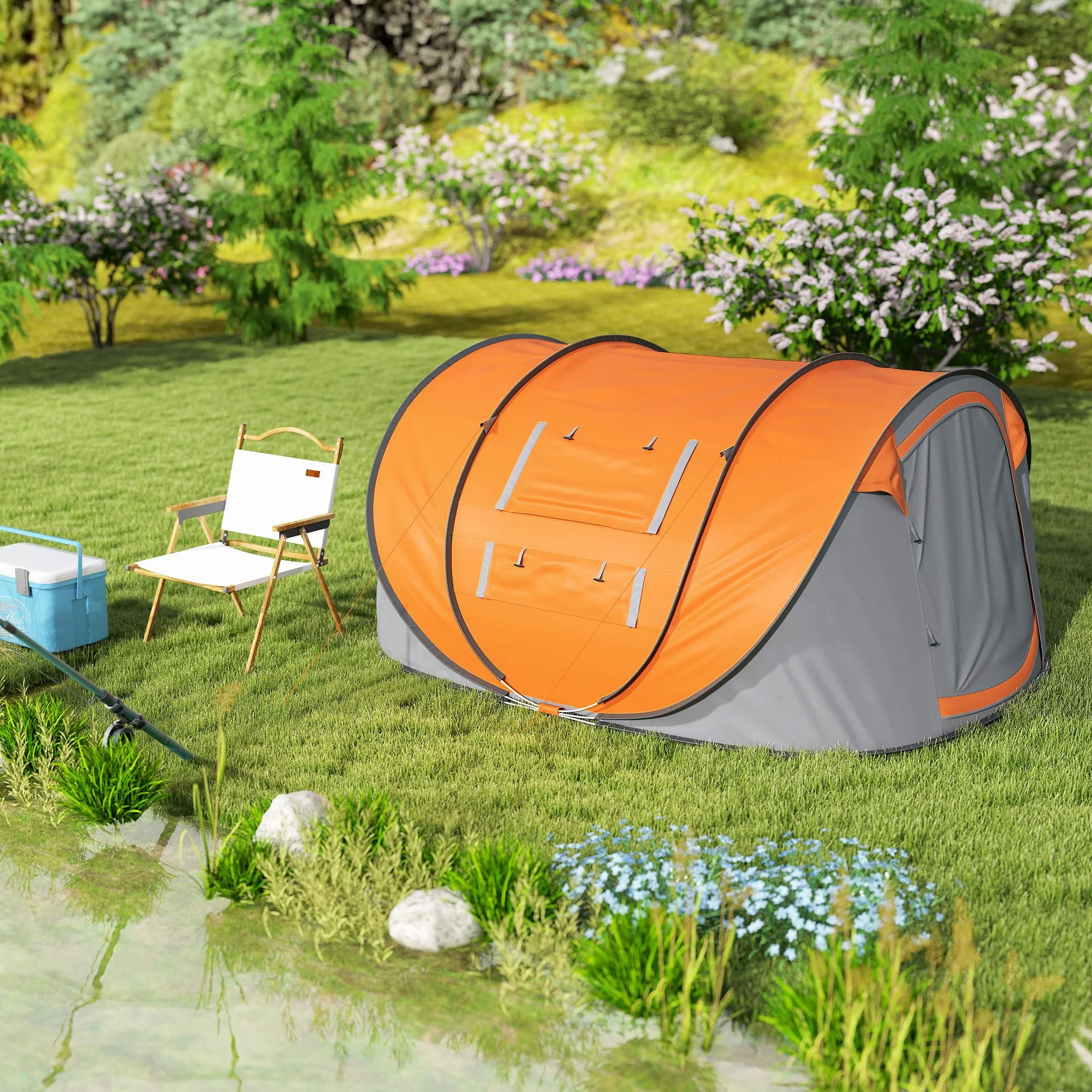 Outsunny Tenda da Campeggio Pop Up 4 Persone 2000mm Anti UV 20+ 263.5x220x123 cm Arancione