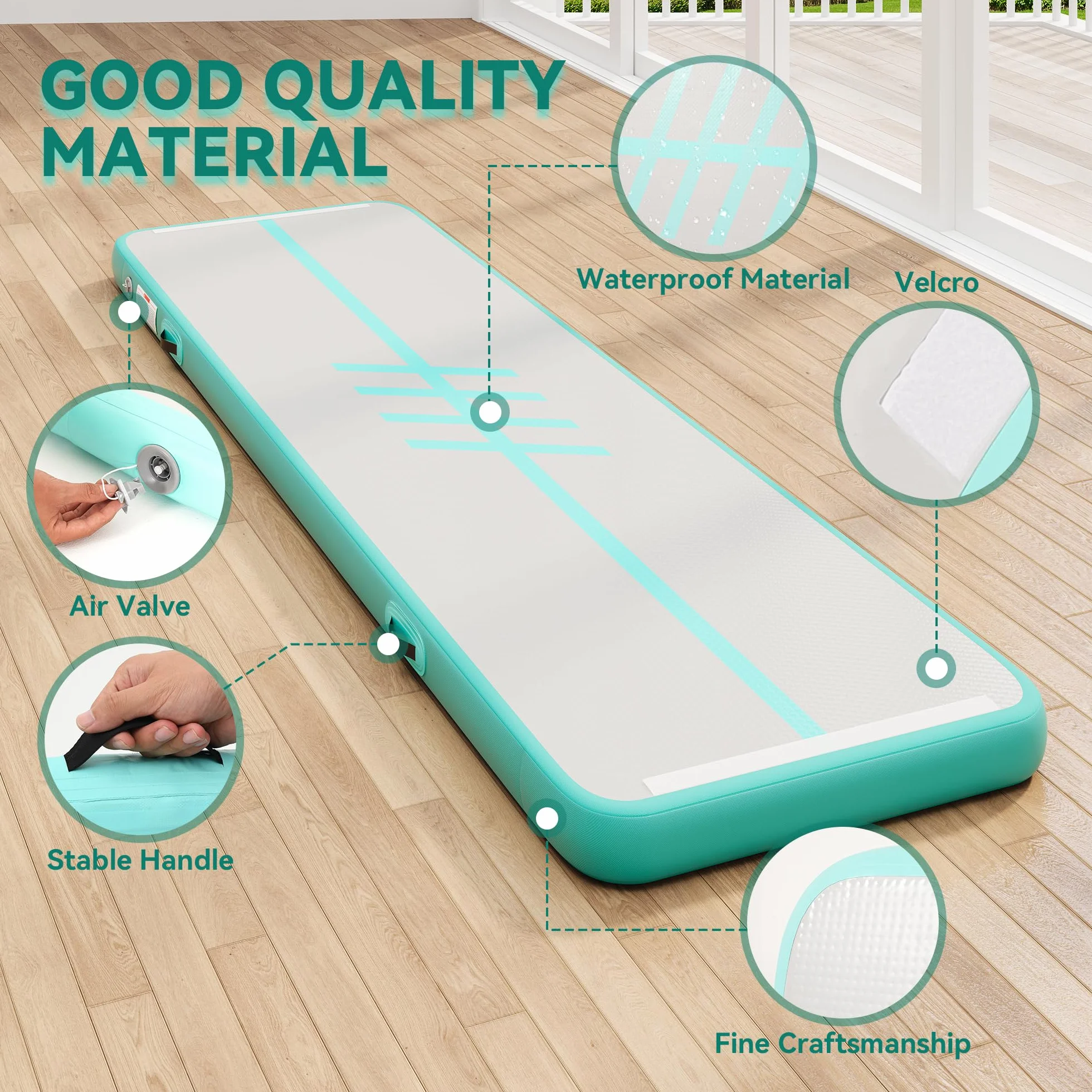 Air Matte Track 3M/4M, YITAHOME Tumbling Matte/fibra di carbonio Laterale/stile strada con pompa ad aria Altezza 10 cm Tumbling Matte, tappeto ginnico gonfiabile Tappeto ginnico